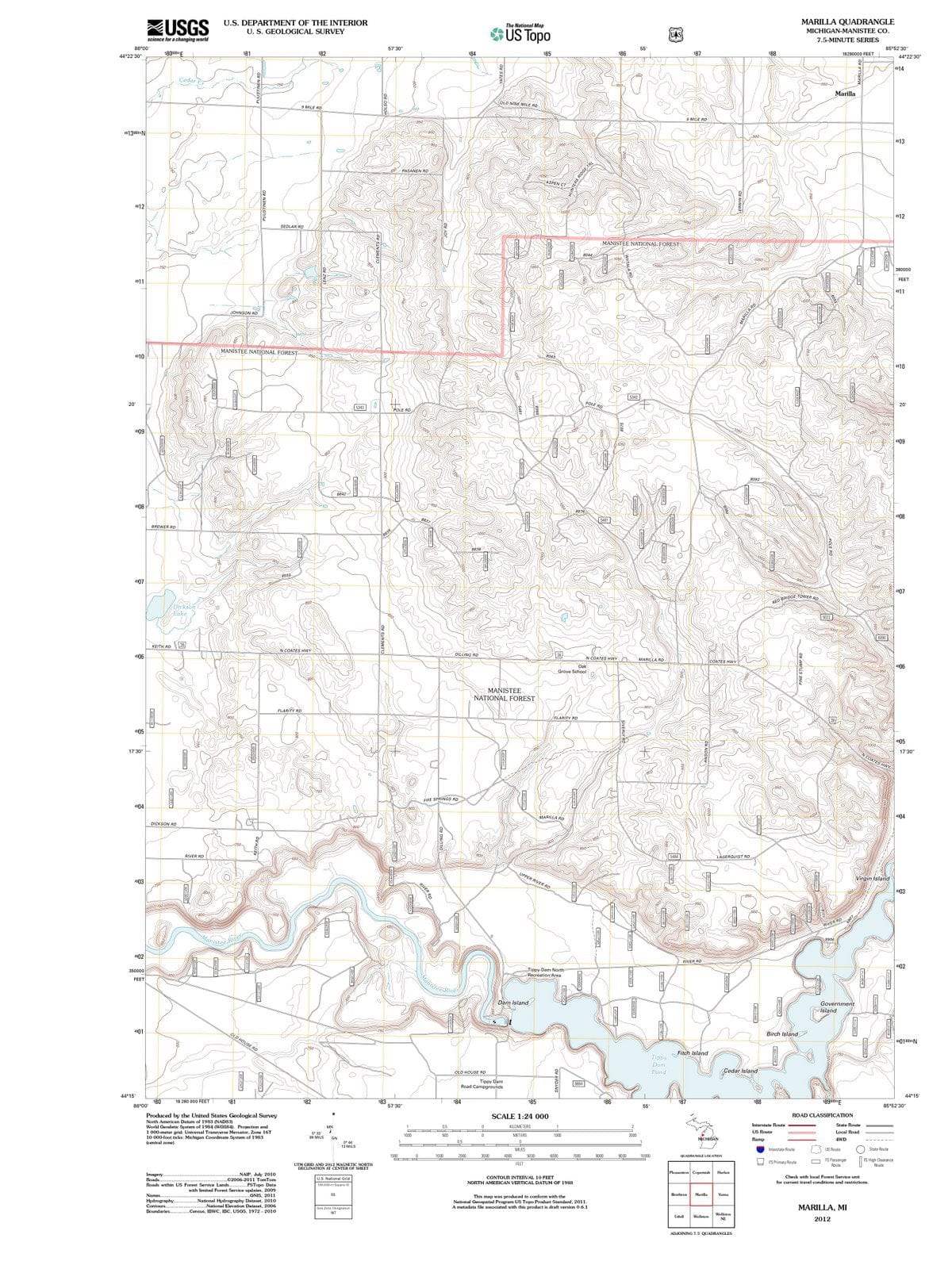 2012 Marilla, MI - Michigan - USGS Topographic Map
