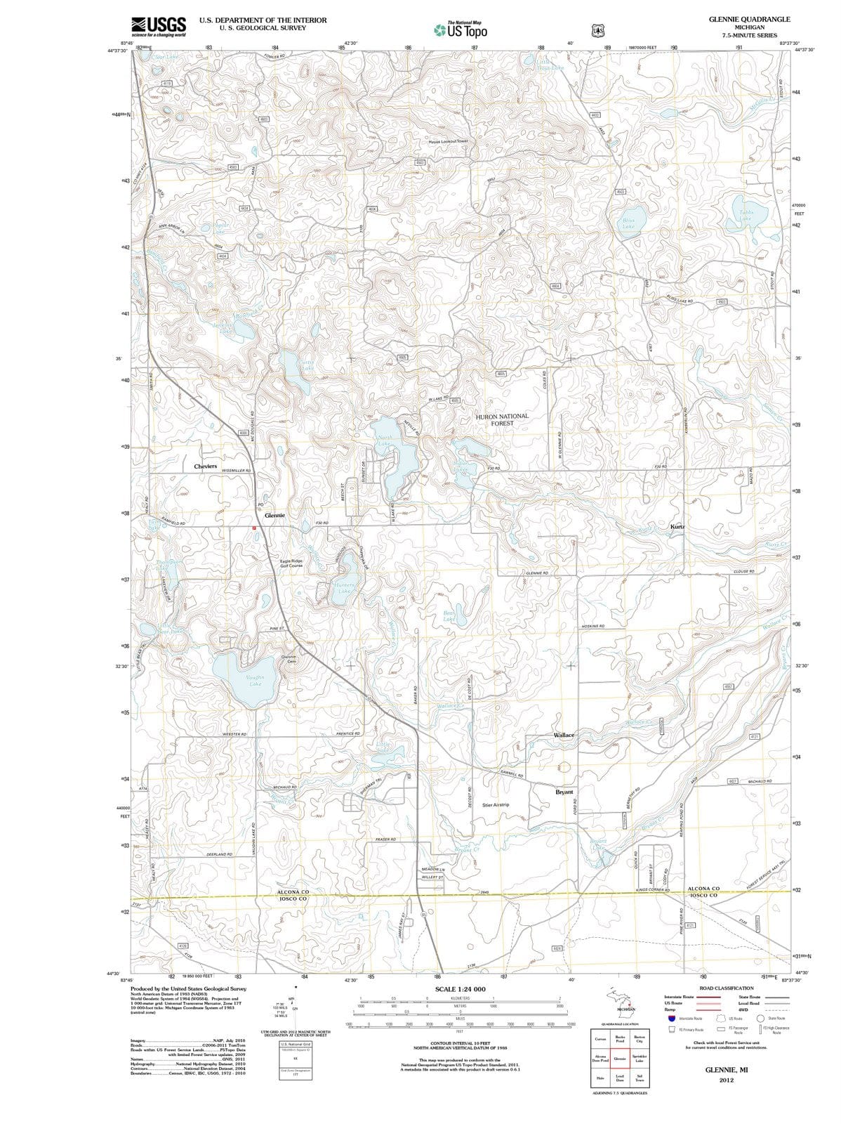 2012 Glennie, MI - Michigan - USGS Topographic Map