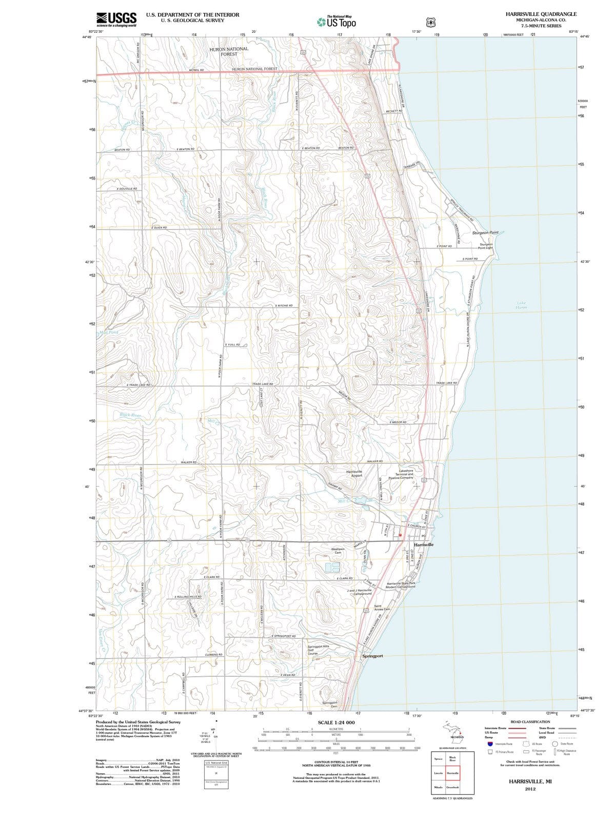 2012 Harrisville, MI - Michigan - USGS Topographic Map