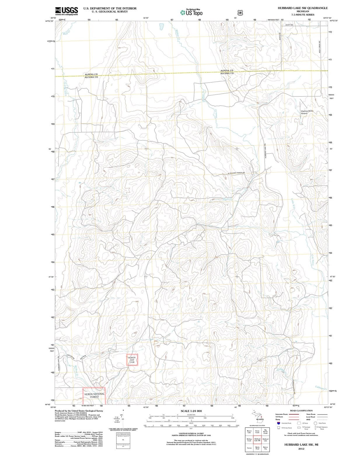 2012 Hubbard Lake, MI - Michigan - USGS Topographic Map