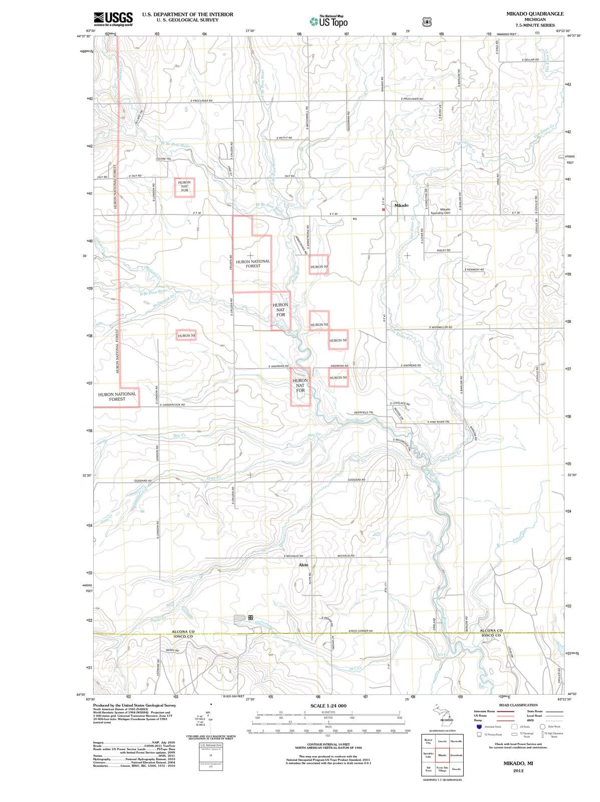 2012 Mikado, MI - Michigan - USGS Topographic Map