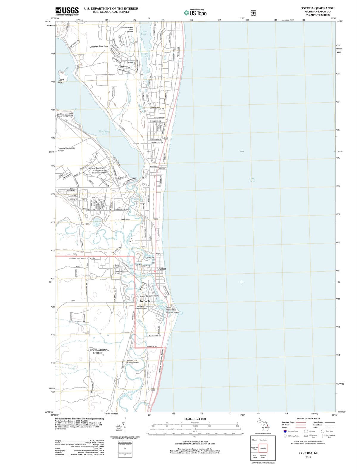 2012 Oscoda, MI - Michigan - USGS Topographic Map