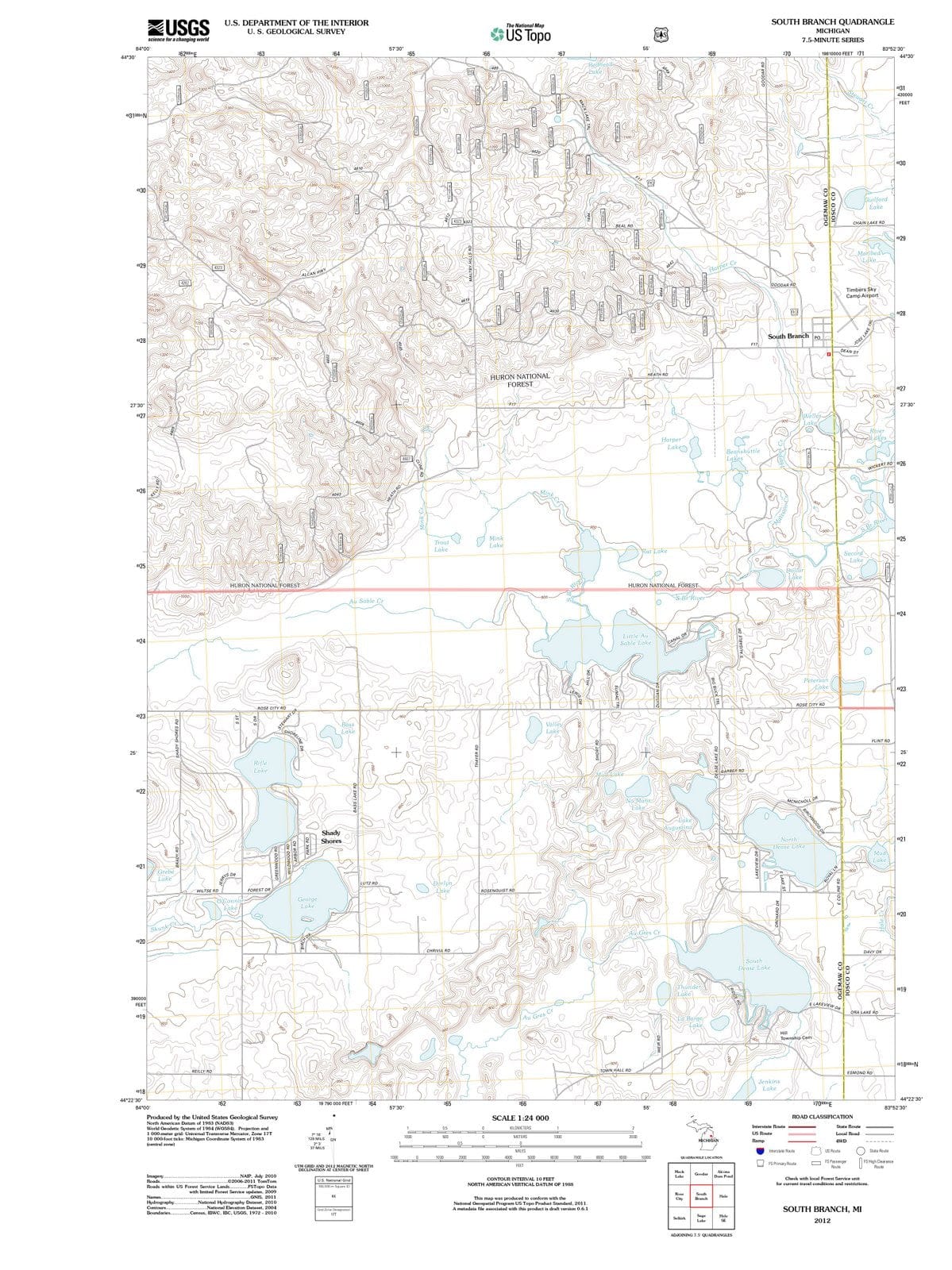 2012 South Branch, MI - Michigan - USGS Topographic Map