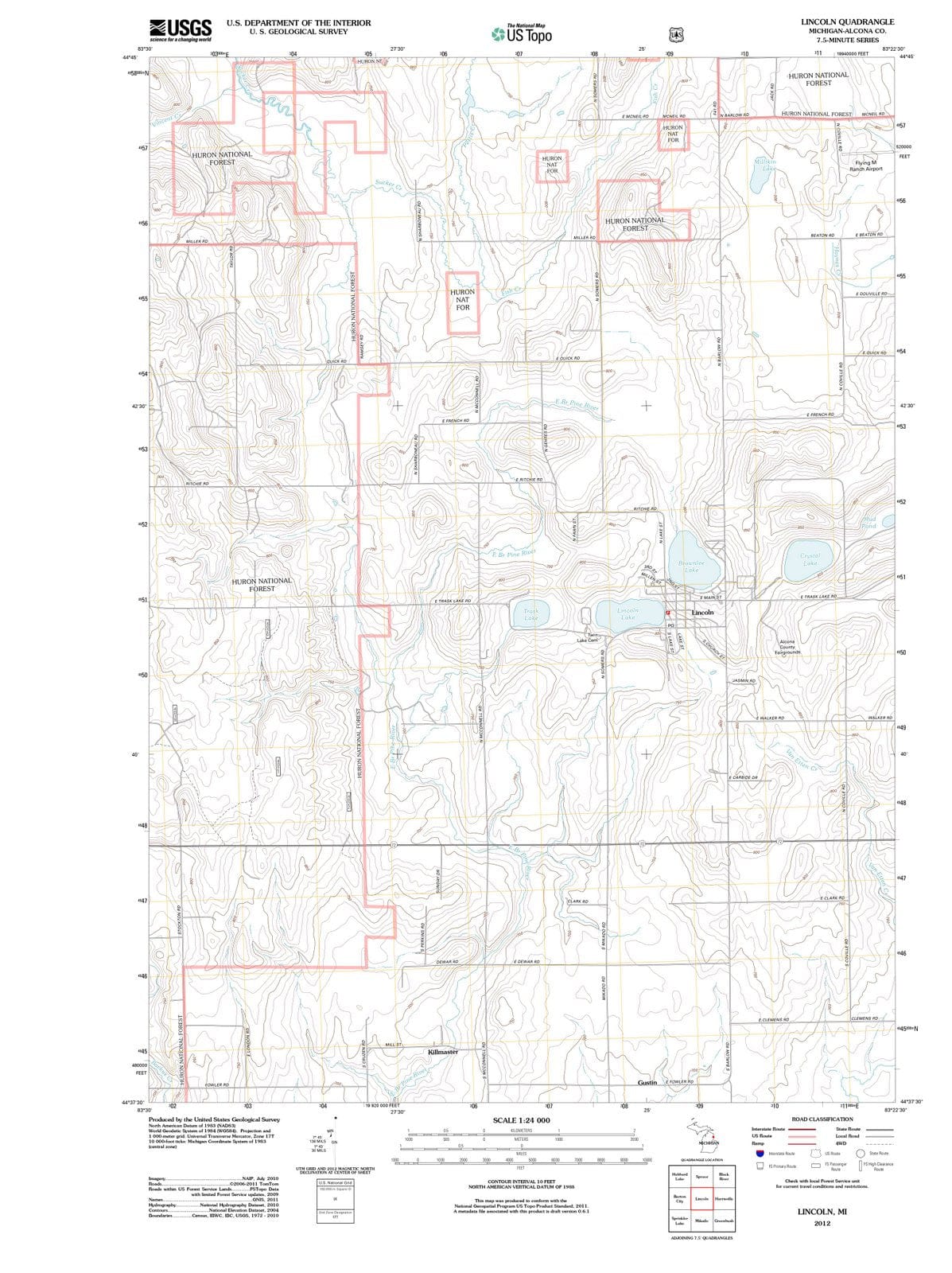 2012 Lincoln, MI - Michigan - USGS Topographic Map