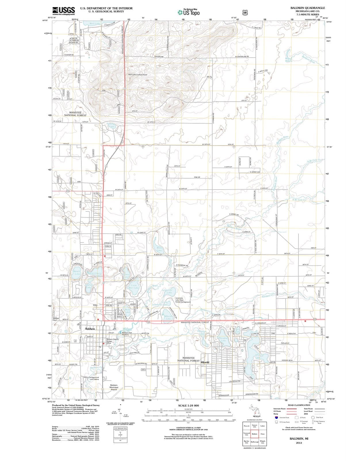 2012 Baldwin, MI - Michigan - USGS Topographic Map