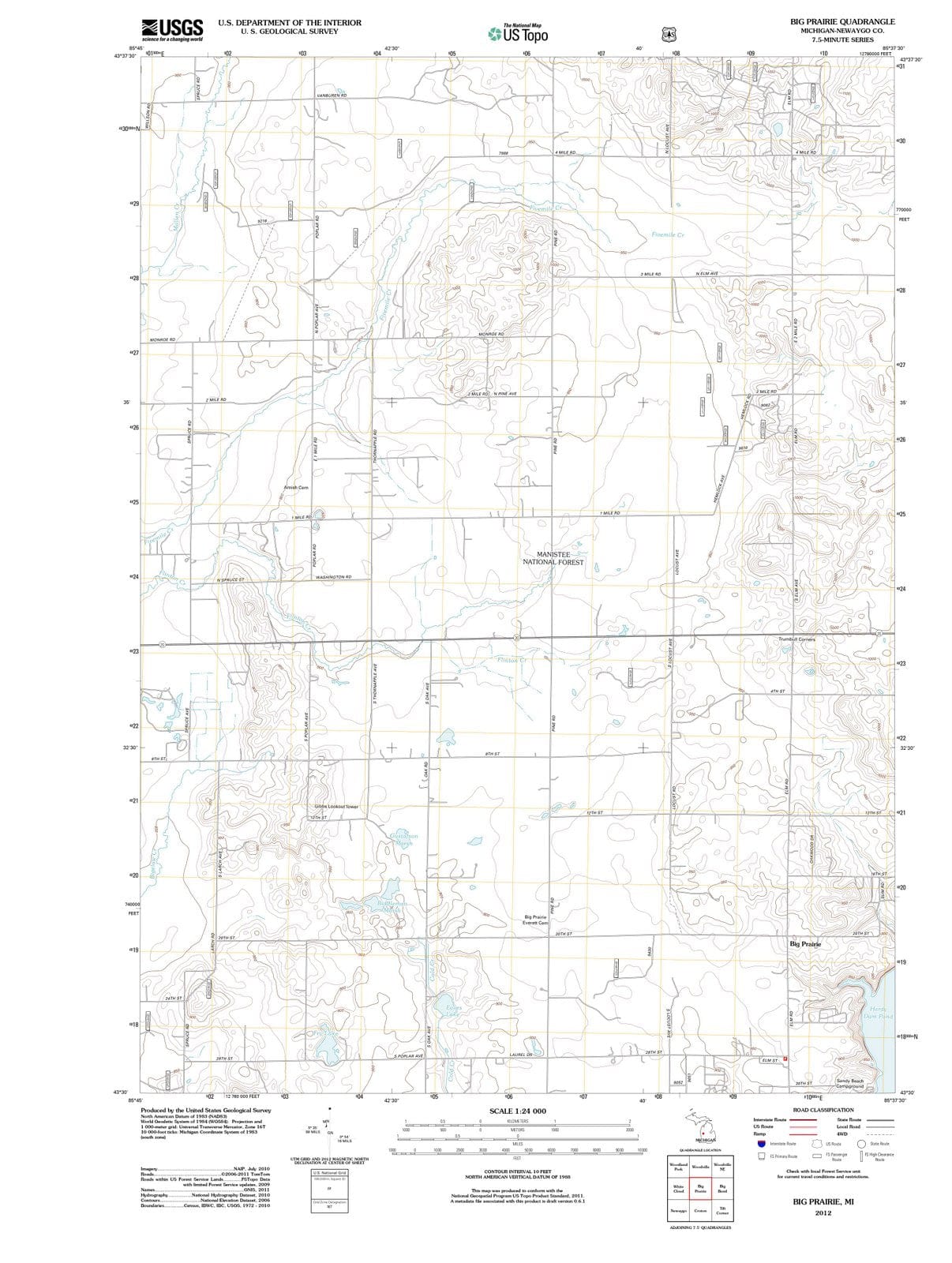 2012 Big Prairie, MI - Michigan - USGS Topographic Map