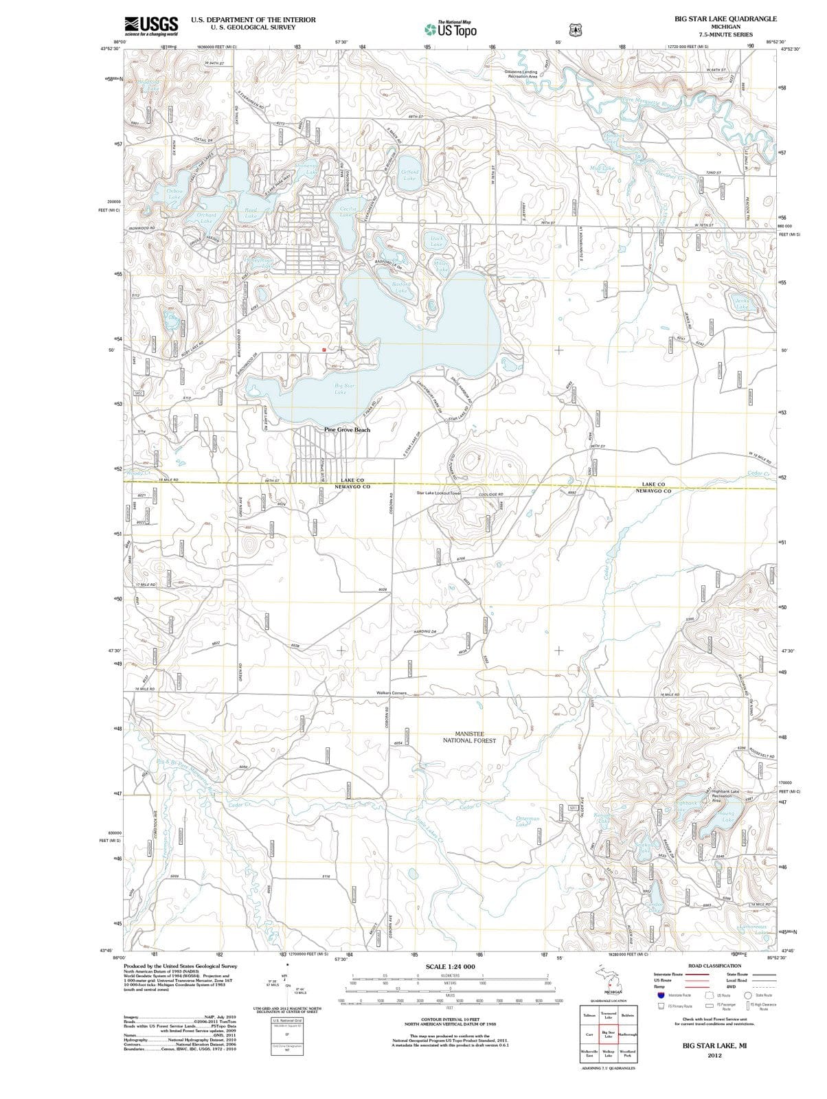 2012 Big Star Lake, MI - Michigan - USGS Topographic Map