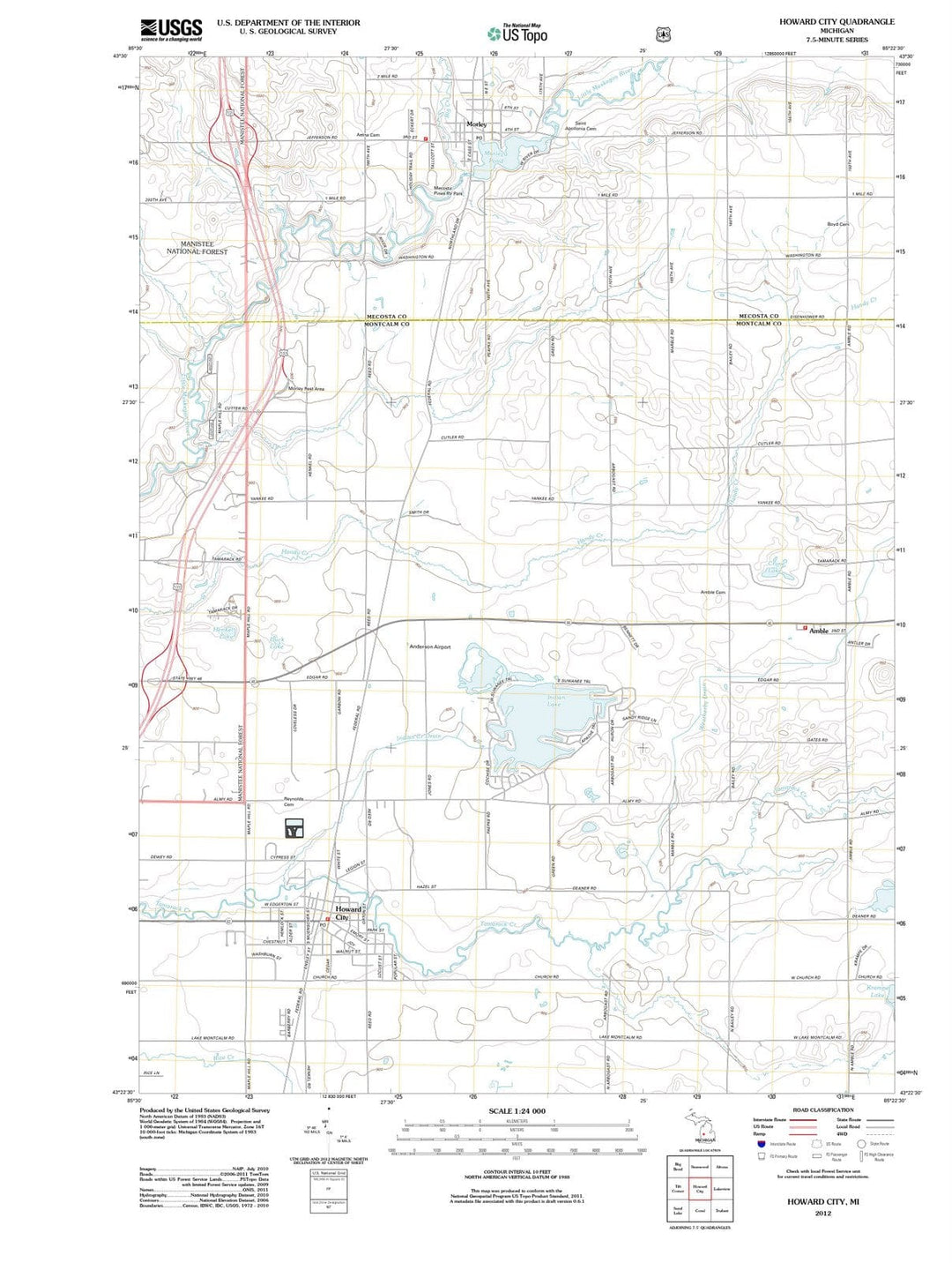 2012 Howard City, MI - Michigan - USGS Topographic Map