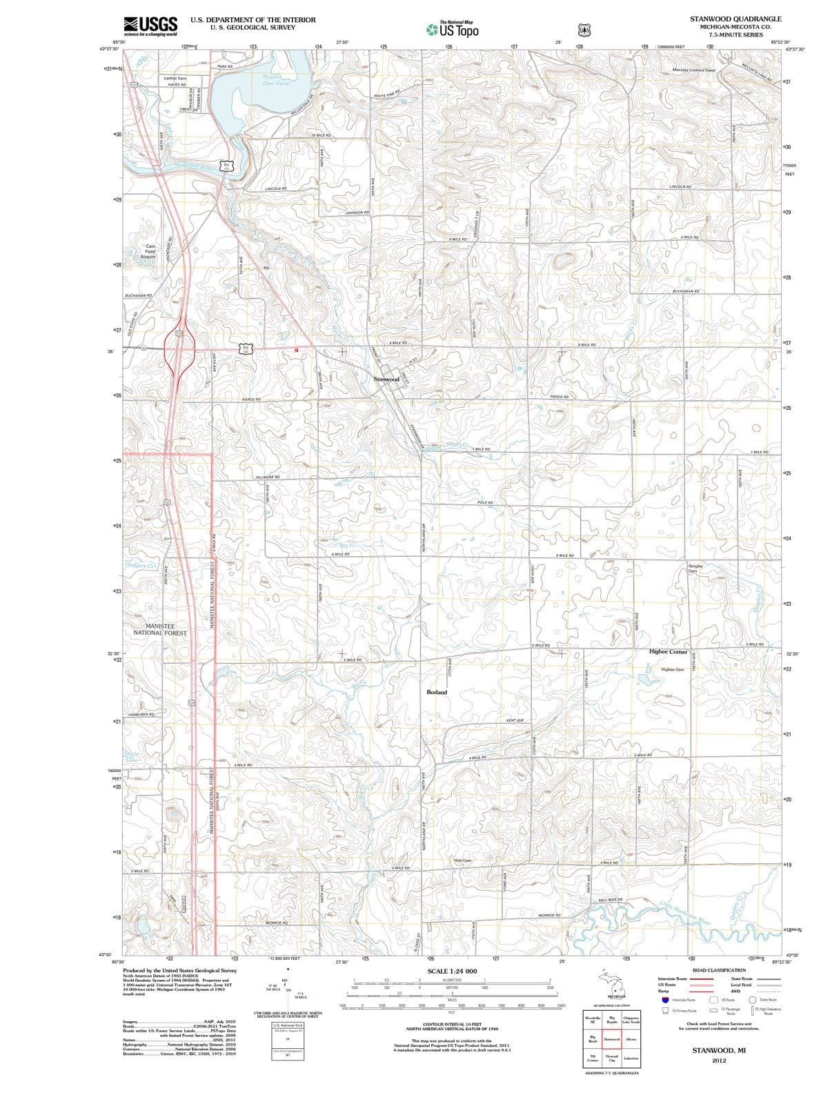 2012 Stanwood, MI - Michigan - USGS Topographic Map