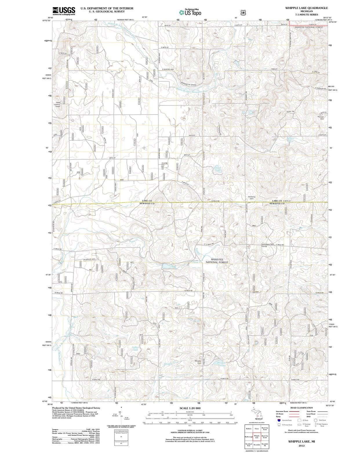 2012 Whipple Lake, MI - Michigan - USGS Topographic Map
