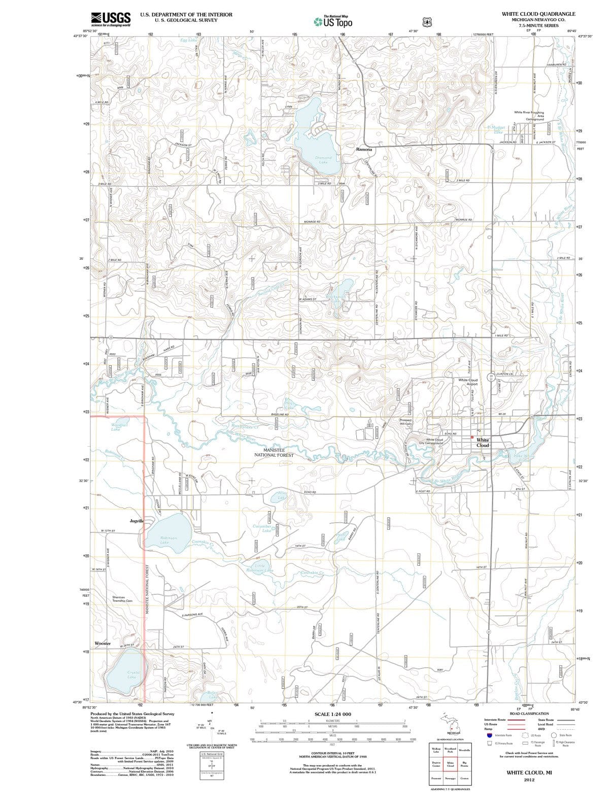 2012 White Cloud, MI - Michigan - USGS Topographic Map