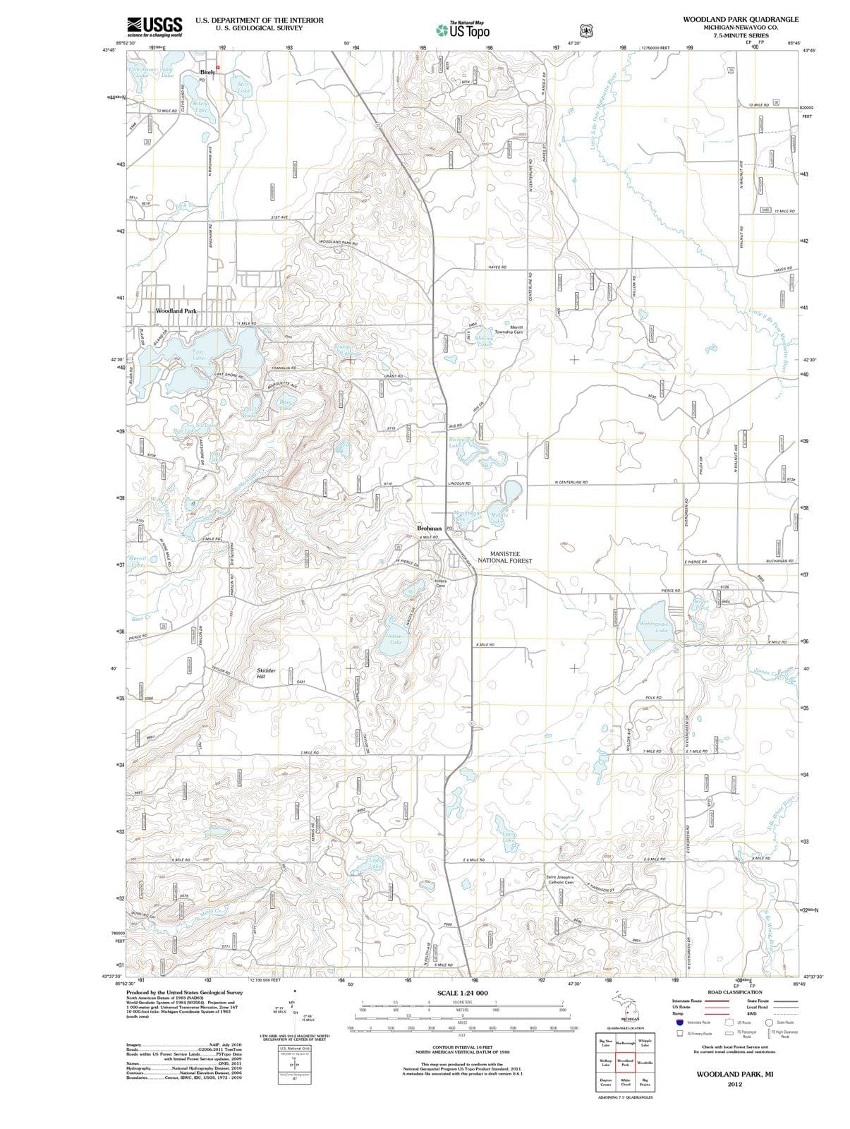 2012 Woodland Park, MI - Michigan - USGS Topographic Map