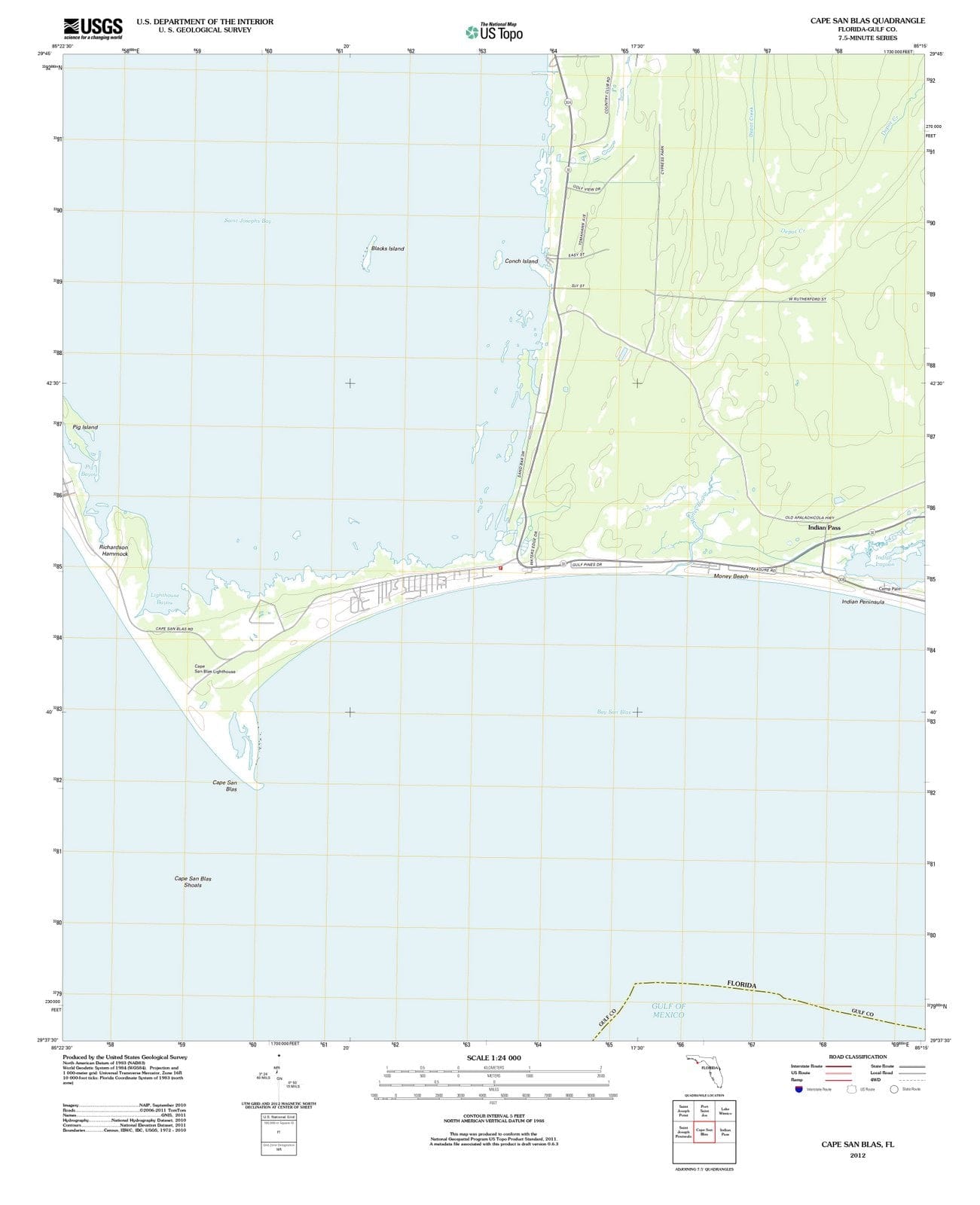 2012 Cape San Blas, FL - Florida - USGS Topographic Map
