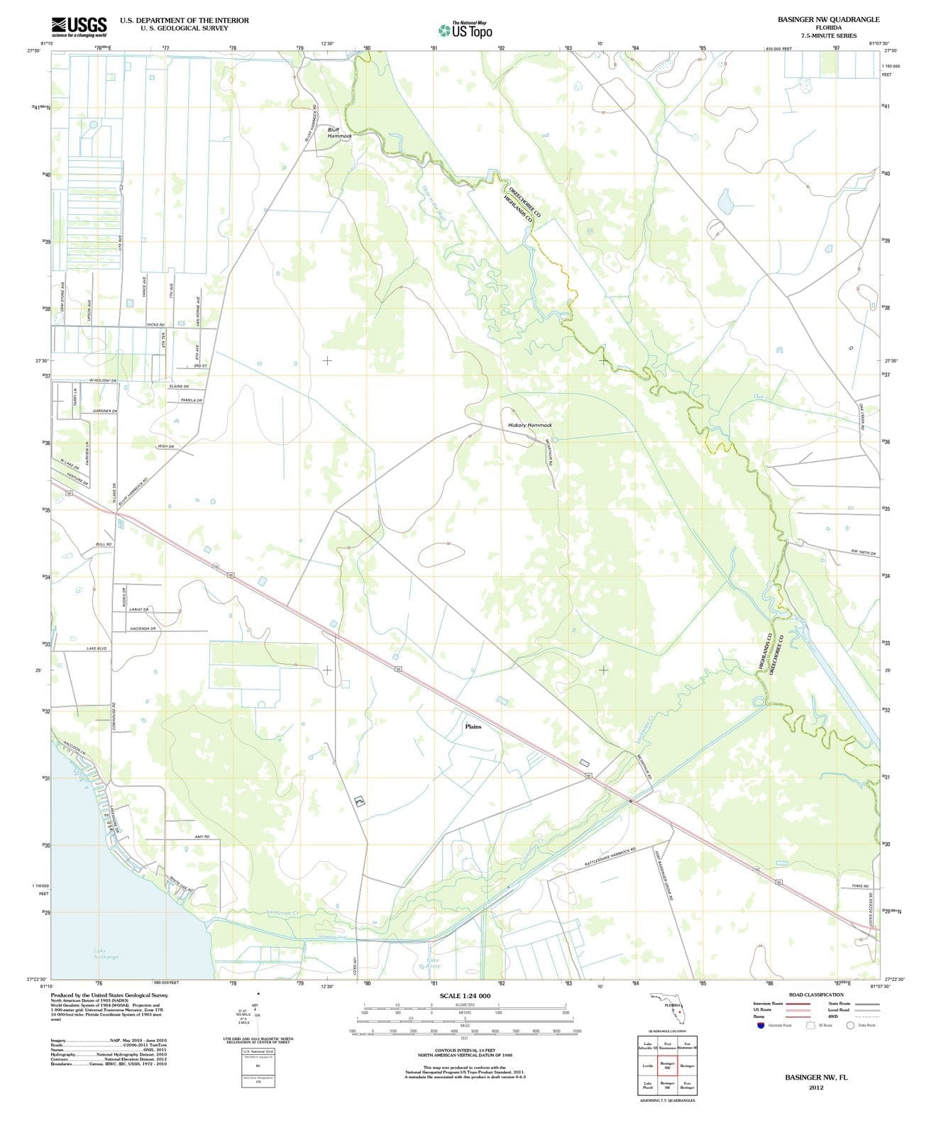 2012 Basinger, FL - Florida - USGS Topographic Map v2