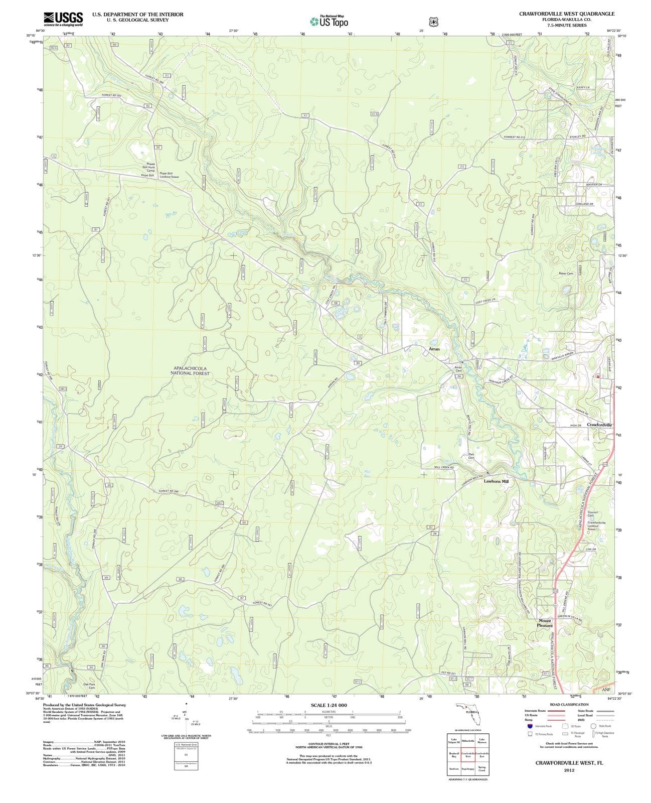 2012 Crawfordville West, FL - Florida - USGS Topographic Map