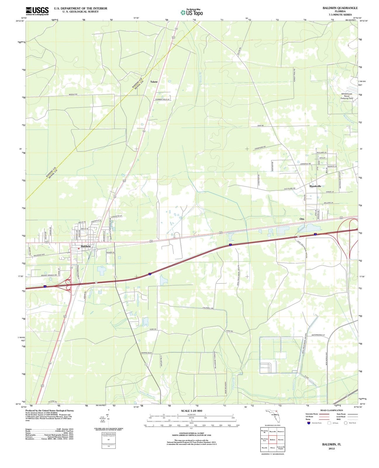 2012 Baldwin, FL - Florida - USGS Topographic Map