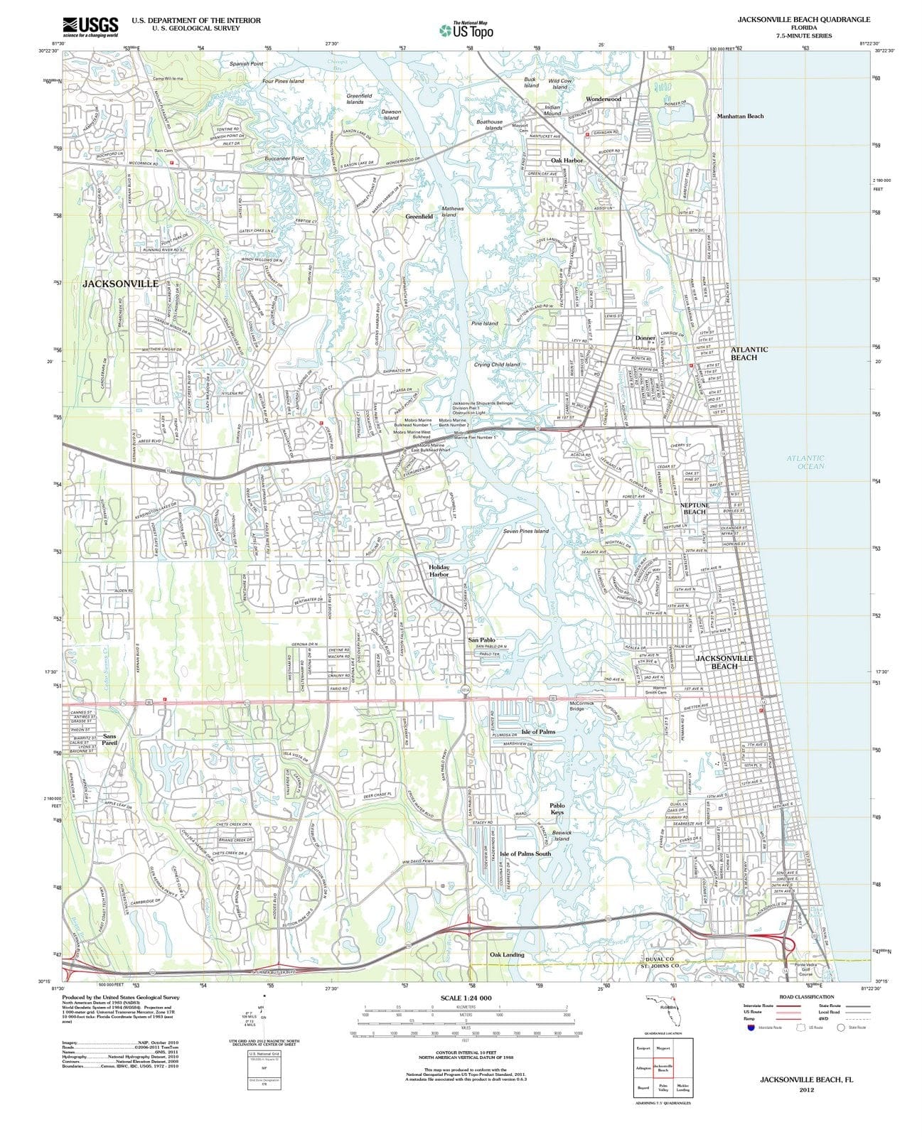 2012 Jacksonville Beach, FL - Florida - USGS Topographic Map