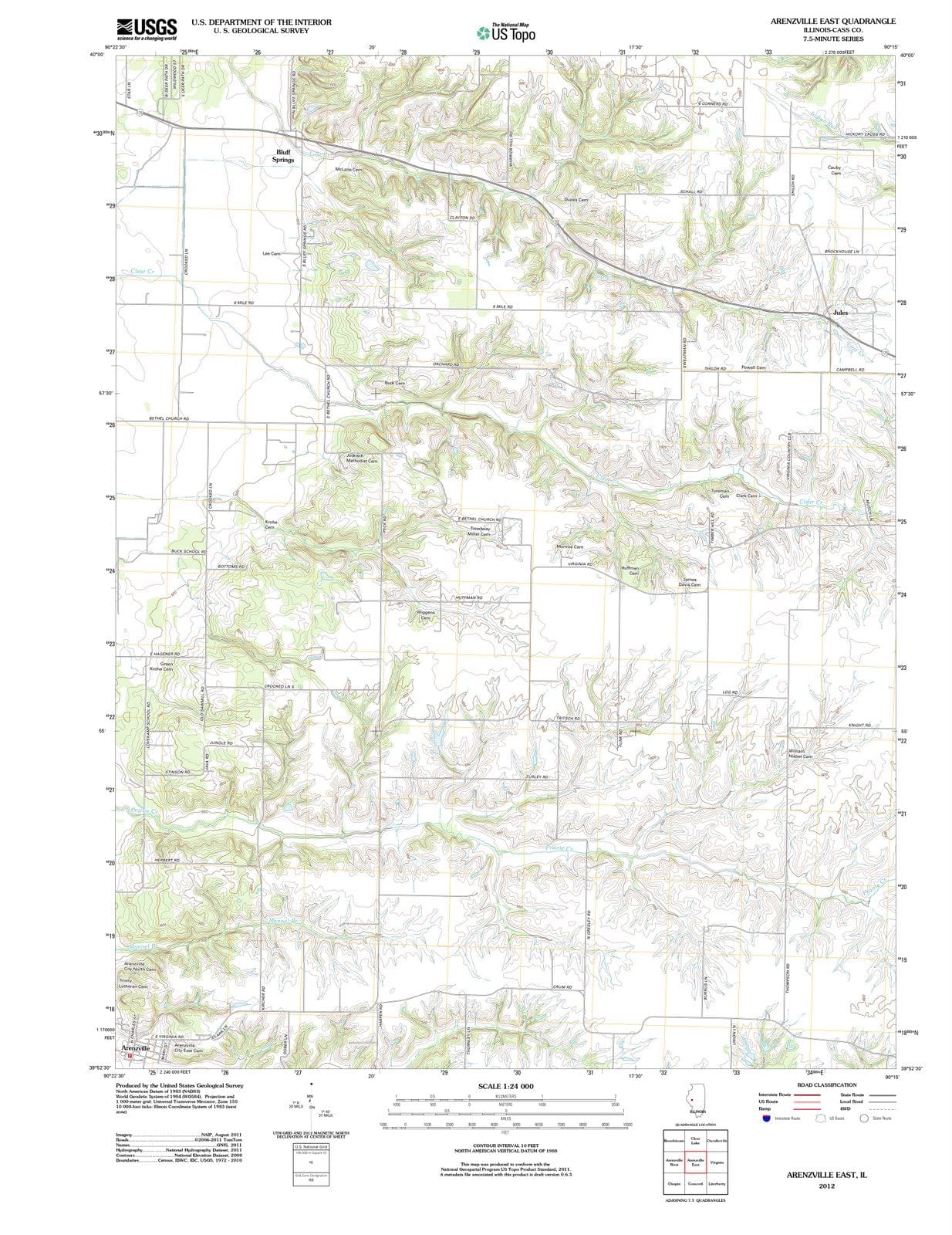 2012 Arenzville East, IL - Illinois - USGS Topographic Map