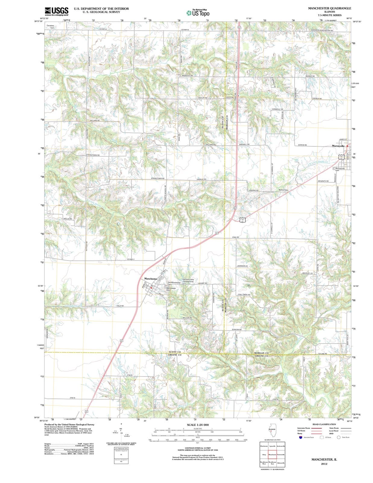 2012 Manchester, IL - Illinois - USGS Topographic Map