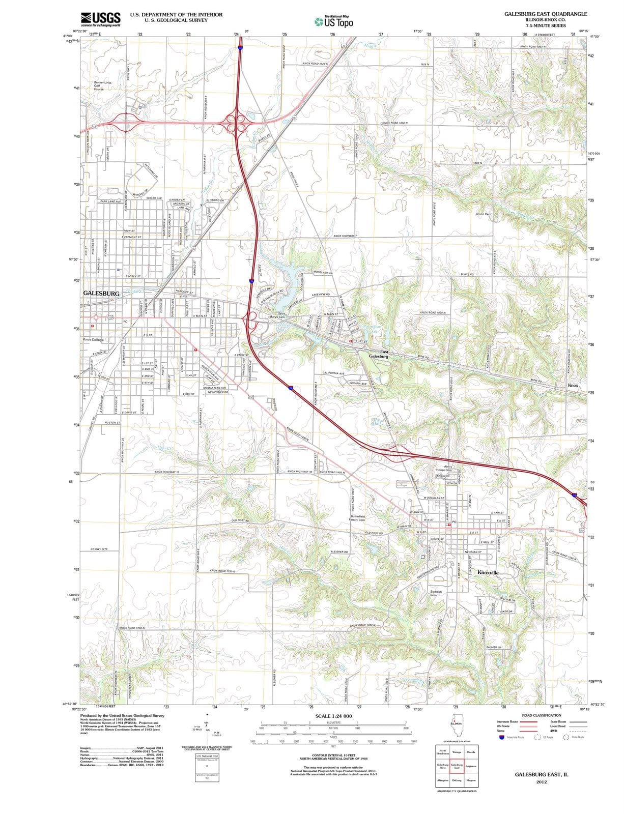 2012 Galesburg East, IL - Illinois - USGS Topographic Map
