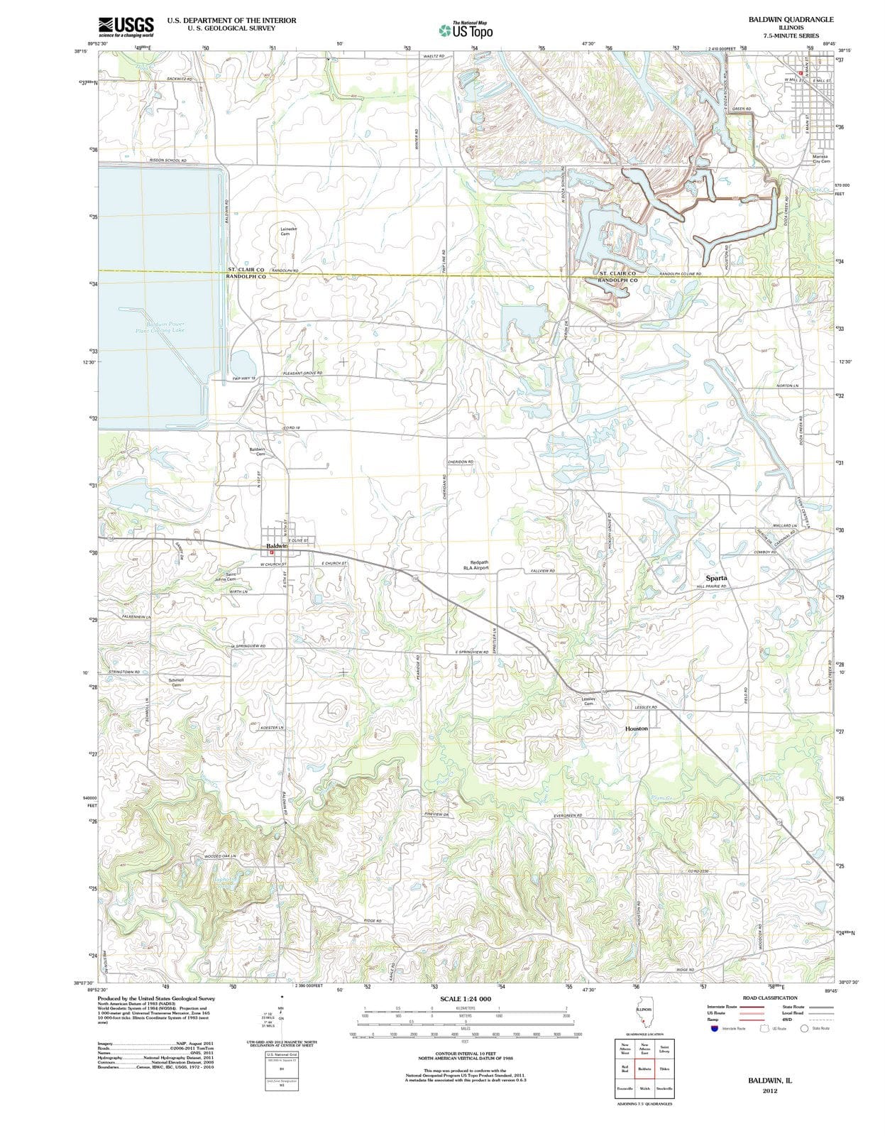 2012 Baldwin, IL - Illinois - USGS Topographic Map