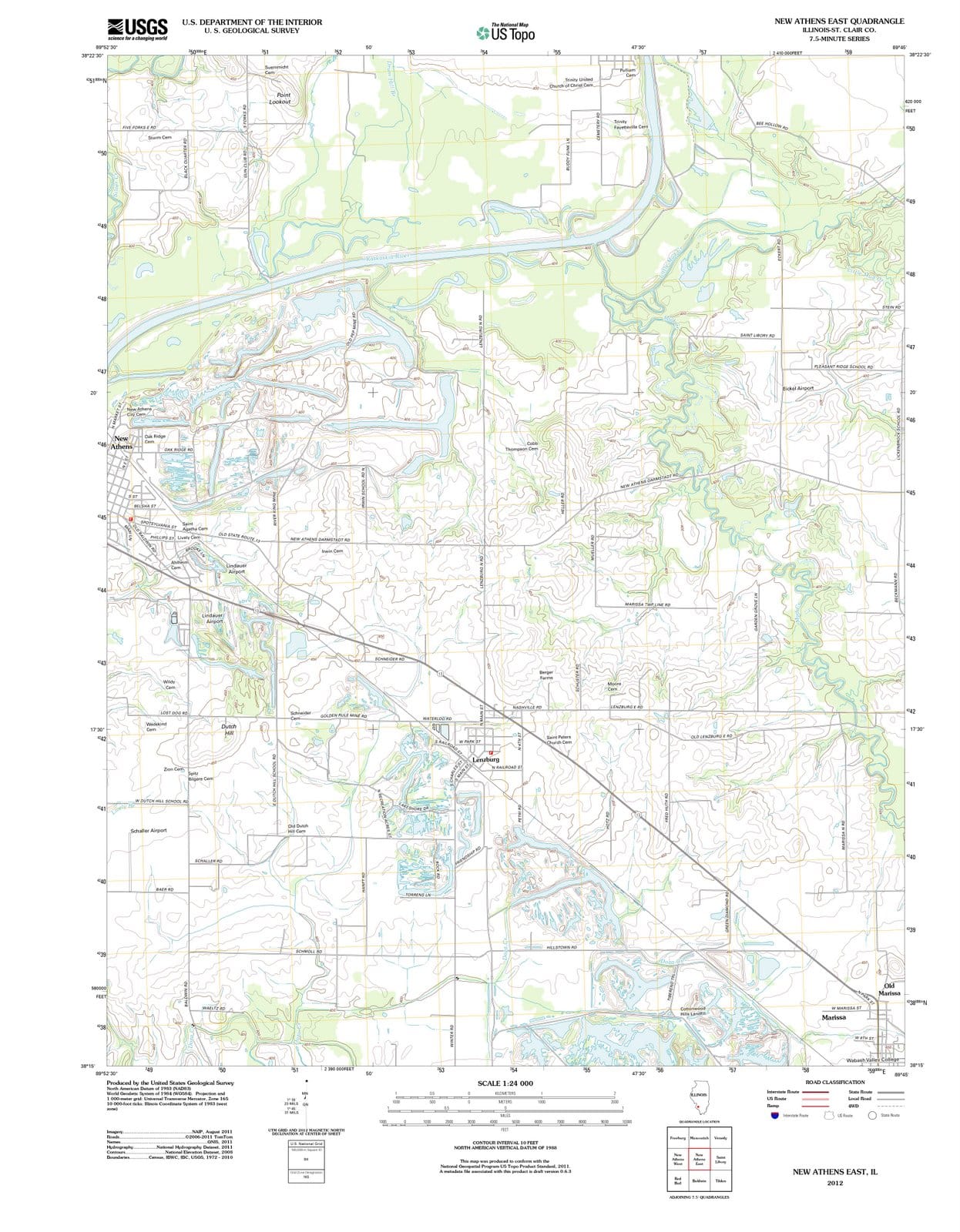 2012 New Athens East, IL - Illinois - USGS Topographic Map
