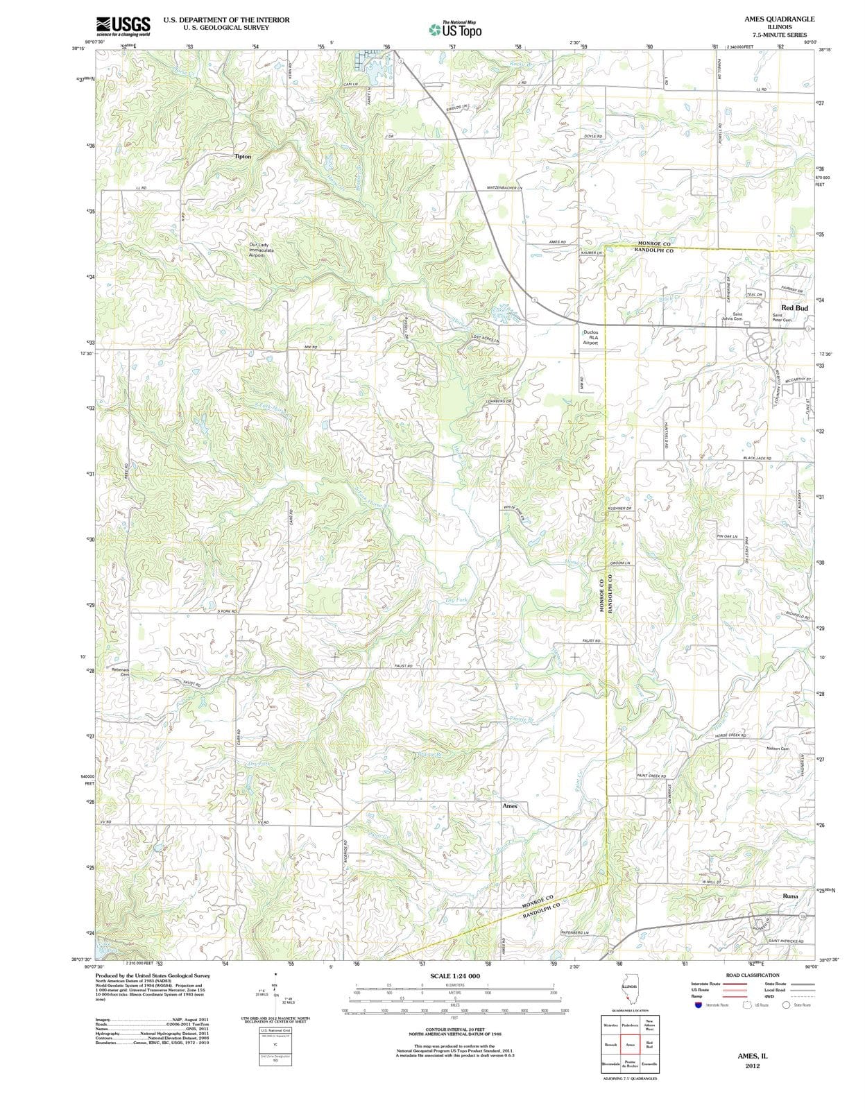 2012 Ames, IL - Illinois - USGS Topographic Map