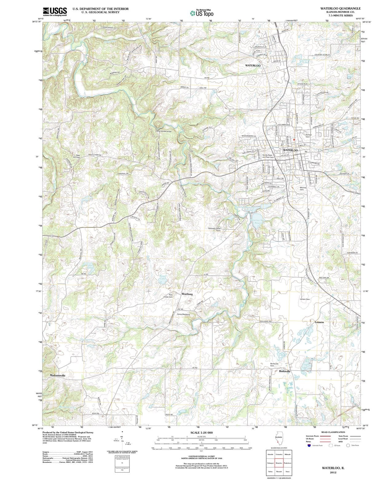 2012 Waterloo, IL - Illinois - USGS Topographic Map