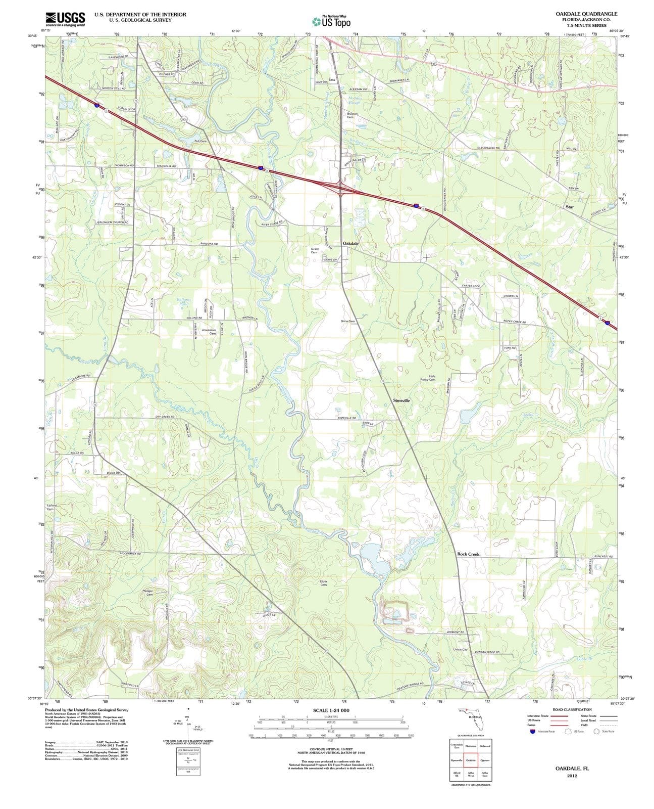2012 Oakdale, FL - Florida - USGS Topographic Map