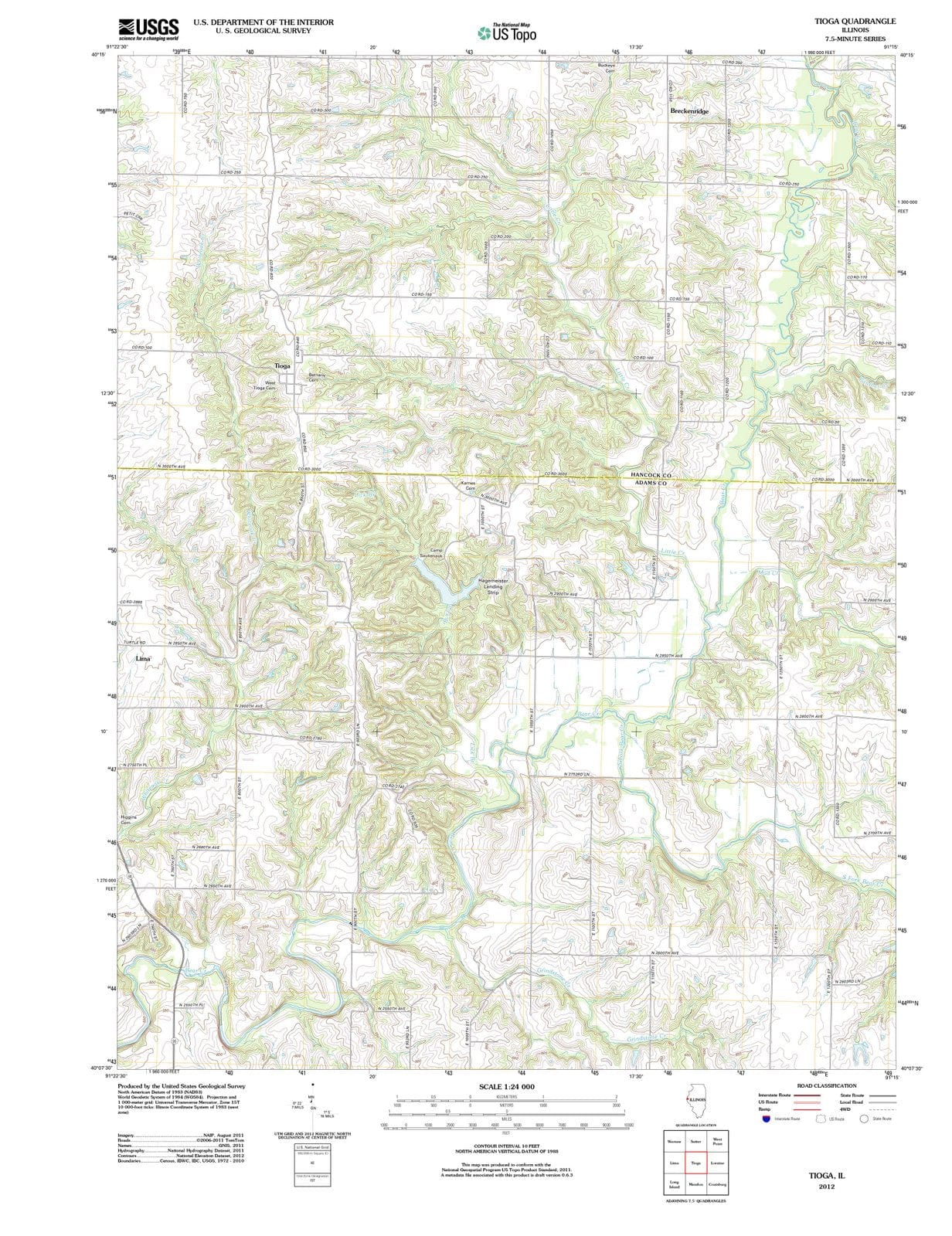 2012 Tioga, IL - Illinois - USGS Topographic Map