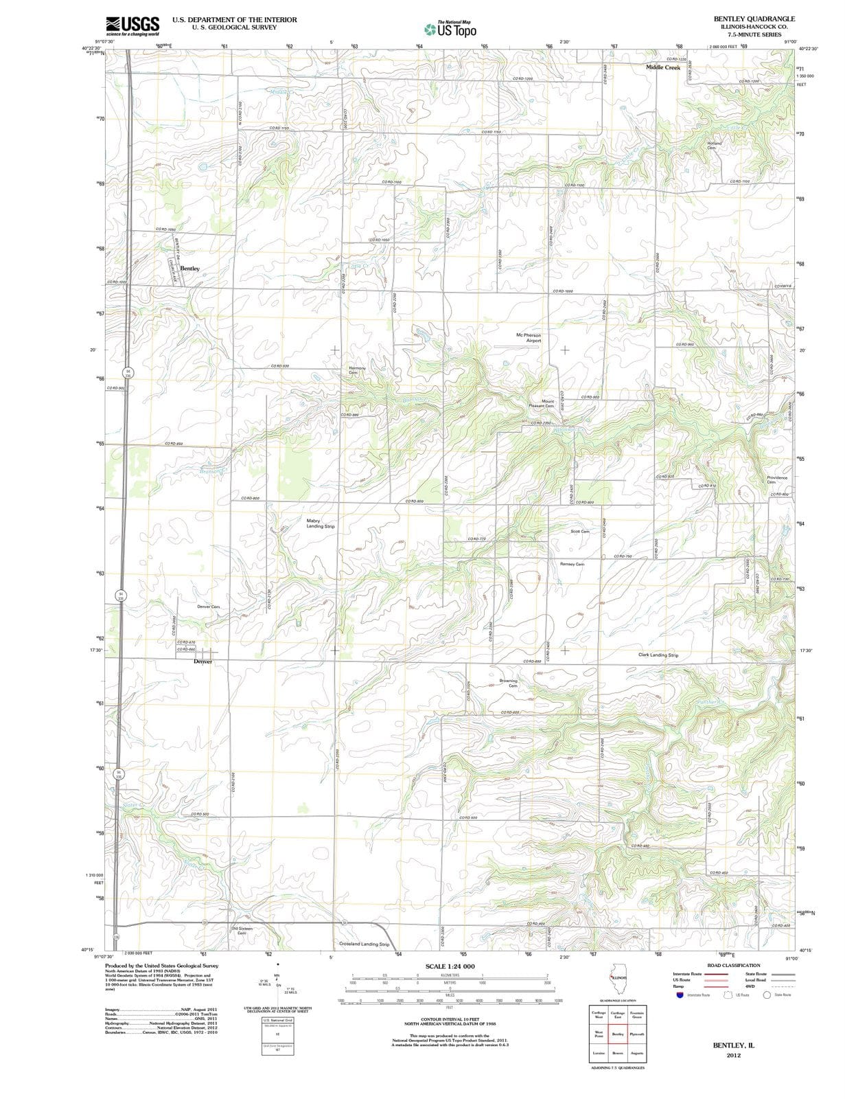 2012 Bentley, IL - Illinois - USGS Topographic Map