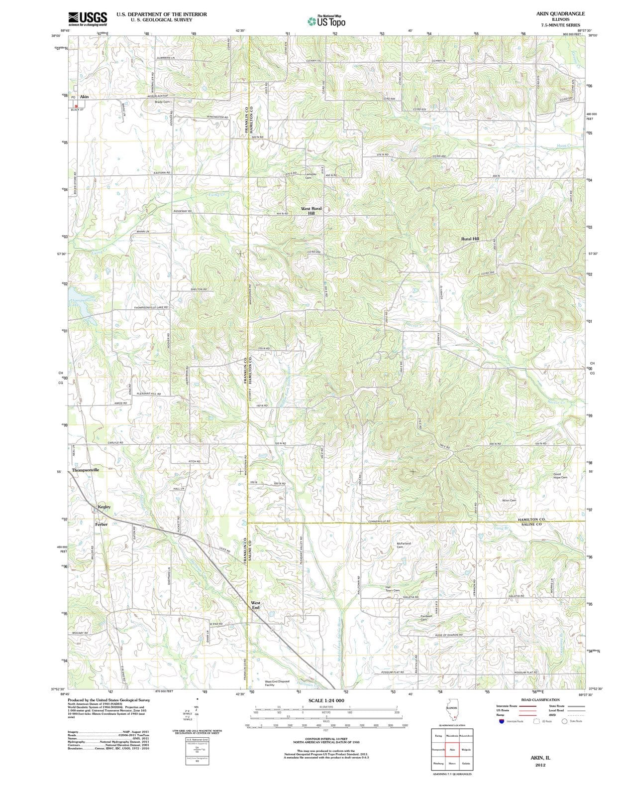 2012 Akin, IL - Illinois - USGS Topographic Map