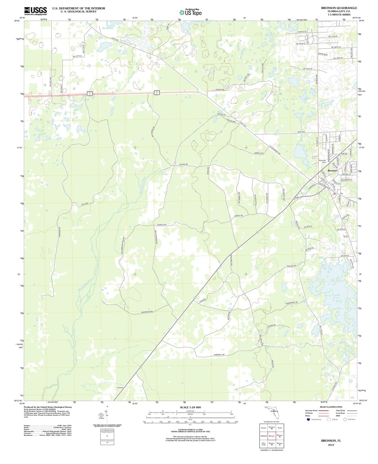 2012 Bronson, FL - Florida - USGS Topographic Map