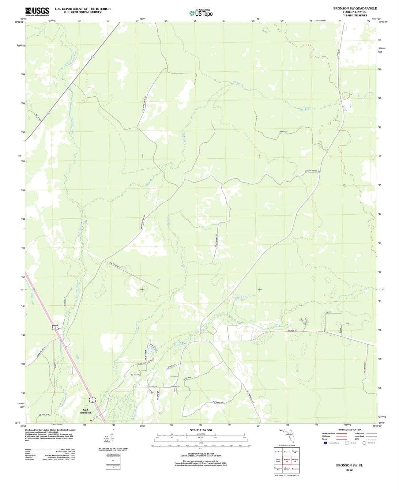 2012 Bronson, FL - Florida - USGS Topographic Map v4