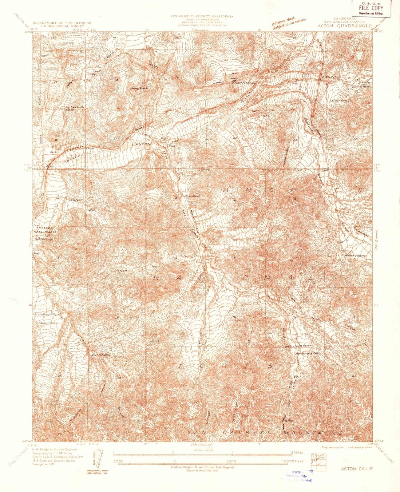 1934 Acton, CA - California - USGS Topographic Map