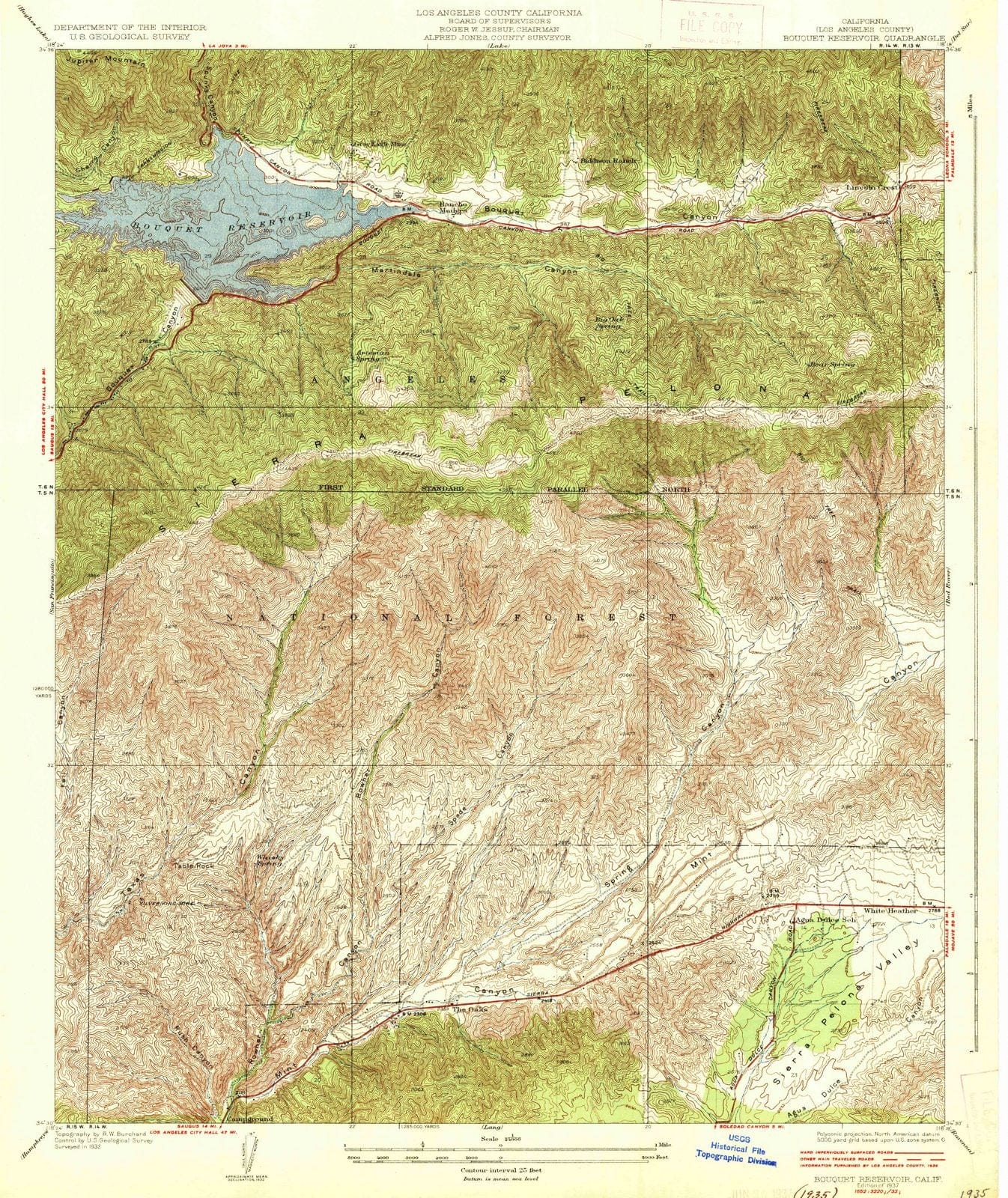 1937 Bouquet Reservoir, CA - California - USGS Topographic Map