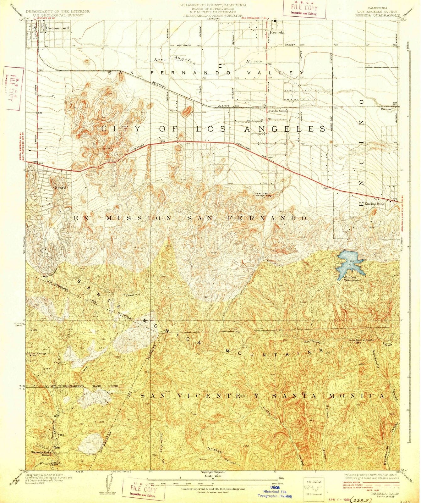 1928 Reseda, CA - California - USGS Topographic Map