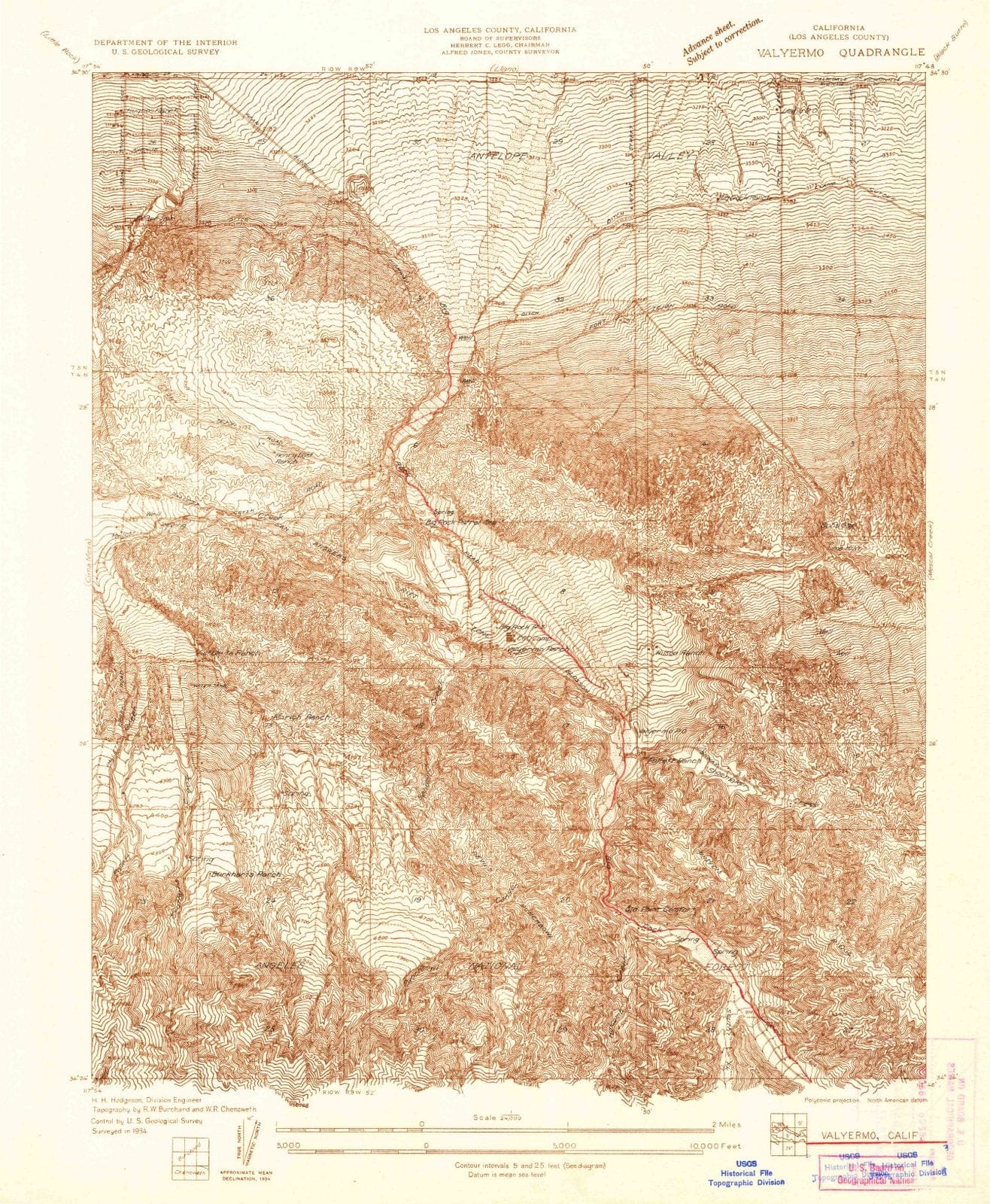 1934 Valyermo, CA - California - USGS Topographic Map