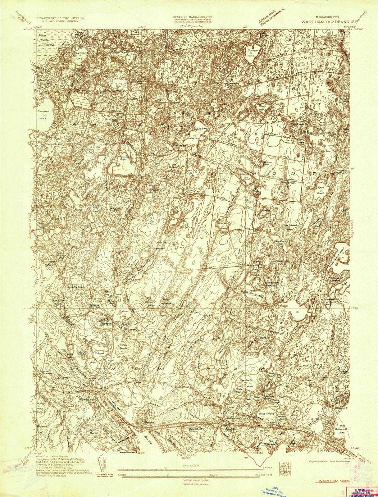 1935 Wareham, MA - Massachusetts - USGS Topographic Map