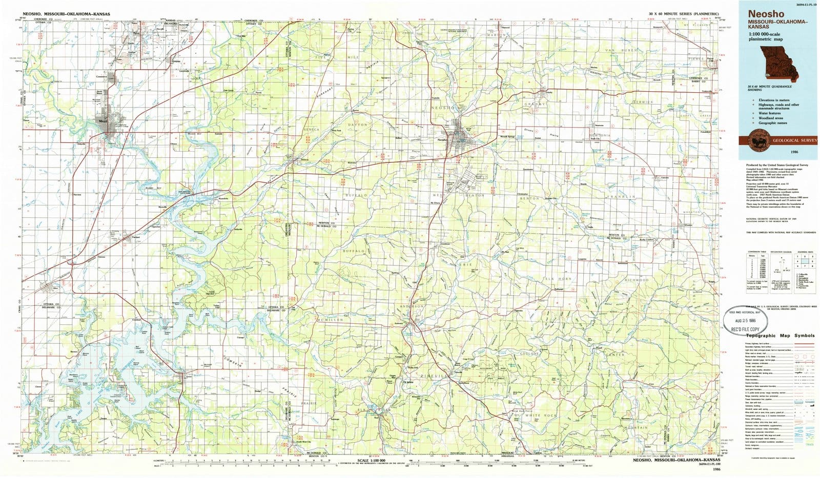 1986 Neosho, MO - Missouri - USGS Topographic Map