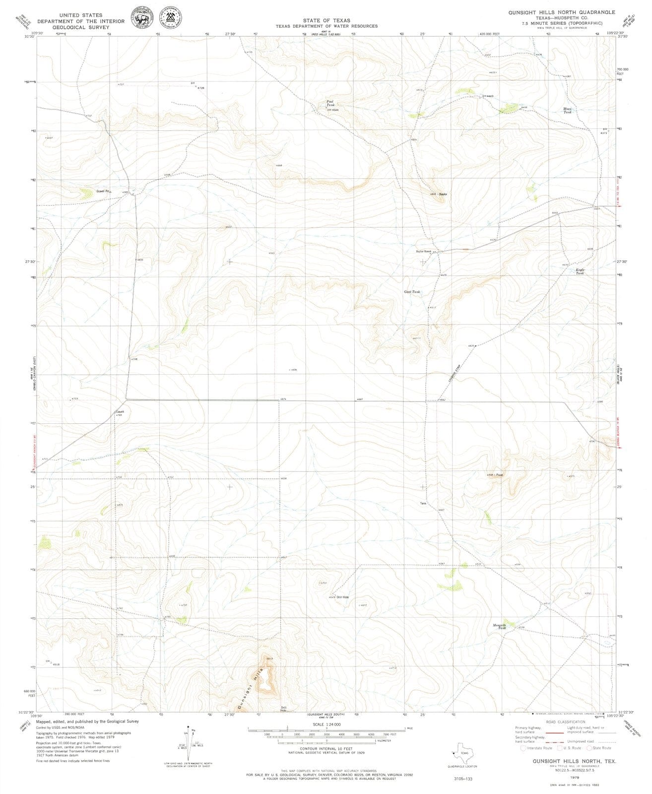 1979 Gunsight Hills North, TX - Texas - USGS Topographic Map