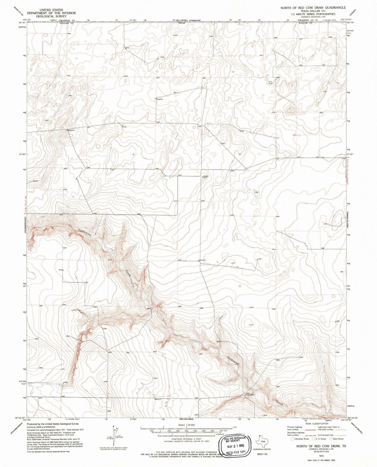 1973 North of Red Cow Draw, TX - Texas - USGS Topographic Map
