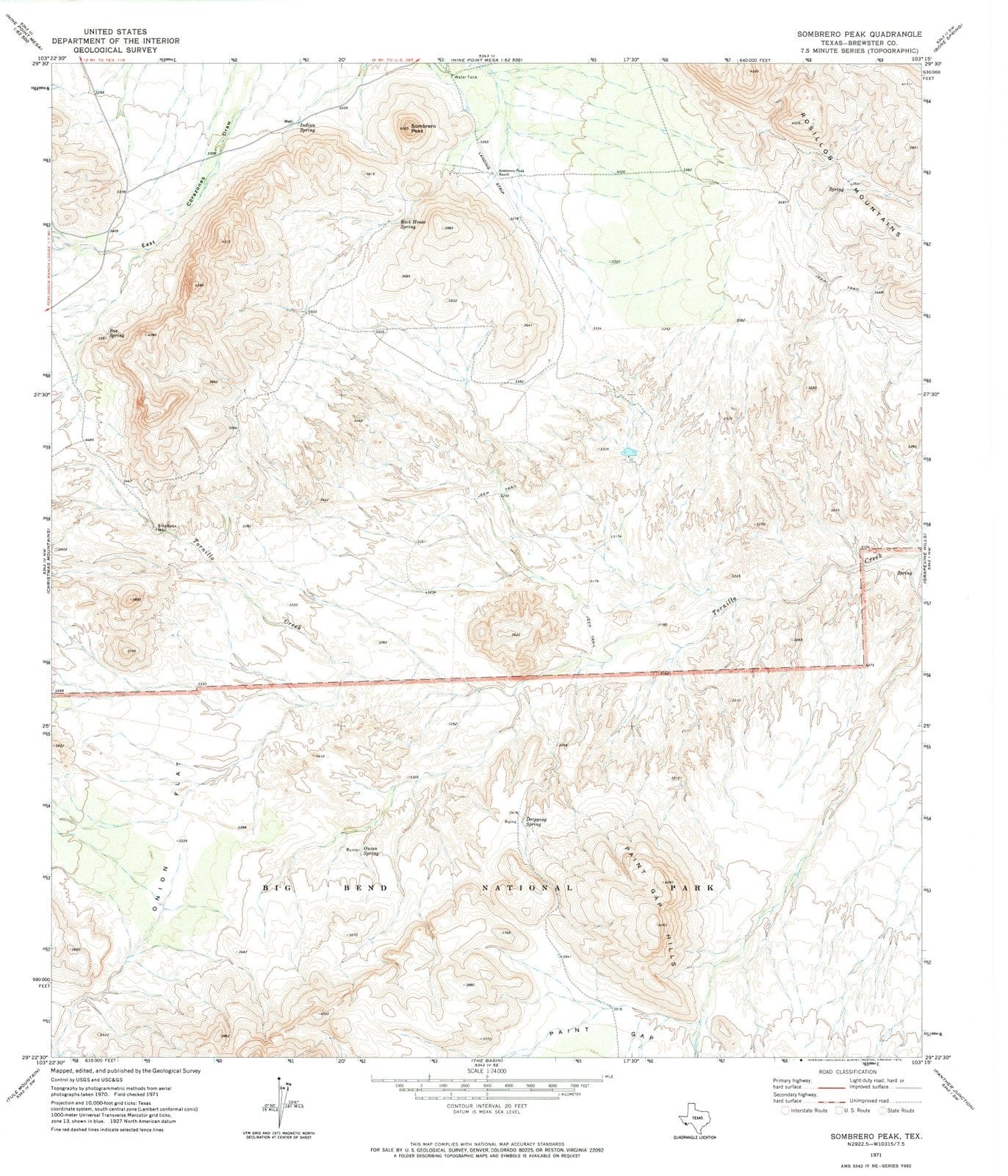 1971 Sombrero Peak, TX - Texas - USGS Topographic Map