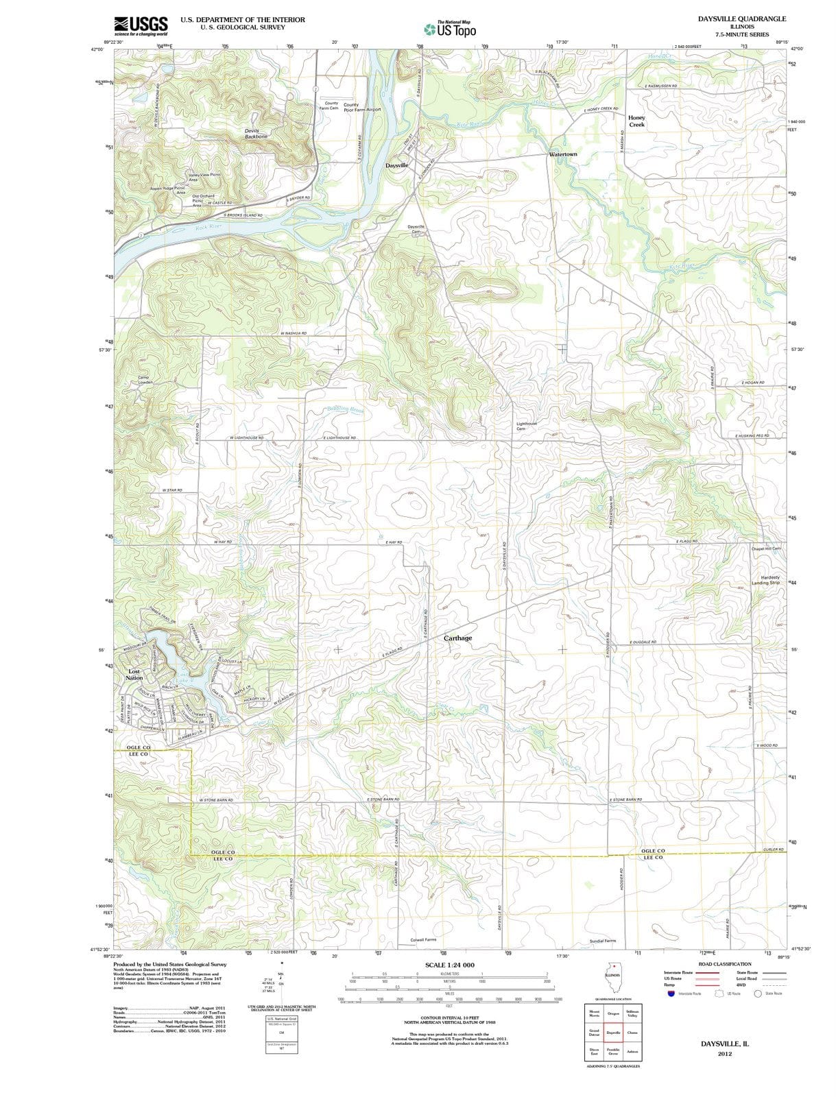 2012 Daysville, IL - Illinois - USGS Topographic Map