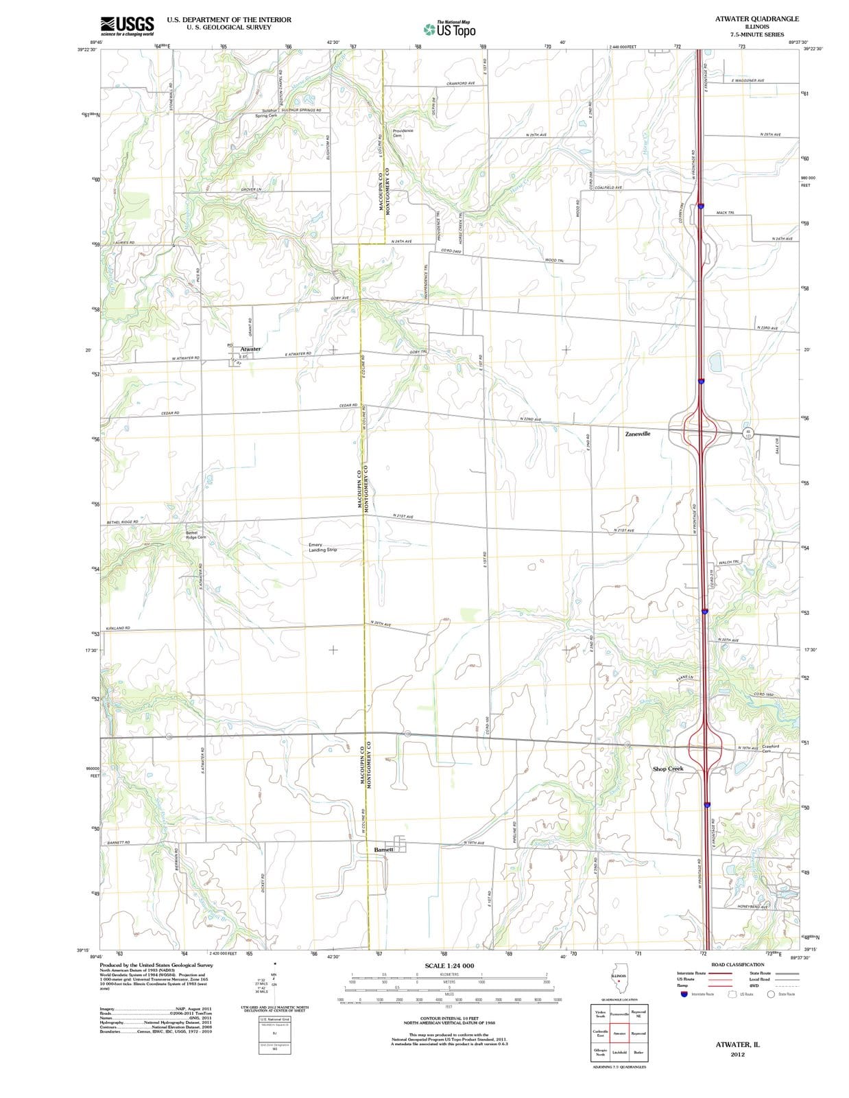 2012 Atwater, IL - Illinois - USGS Topographic Map