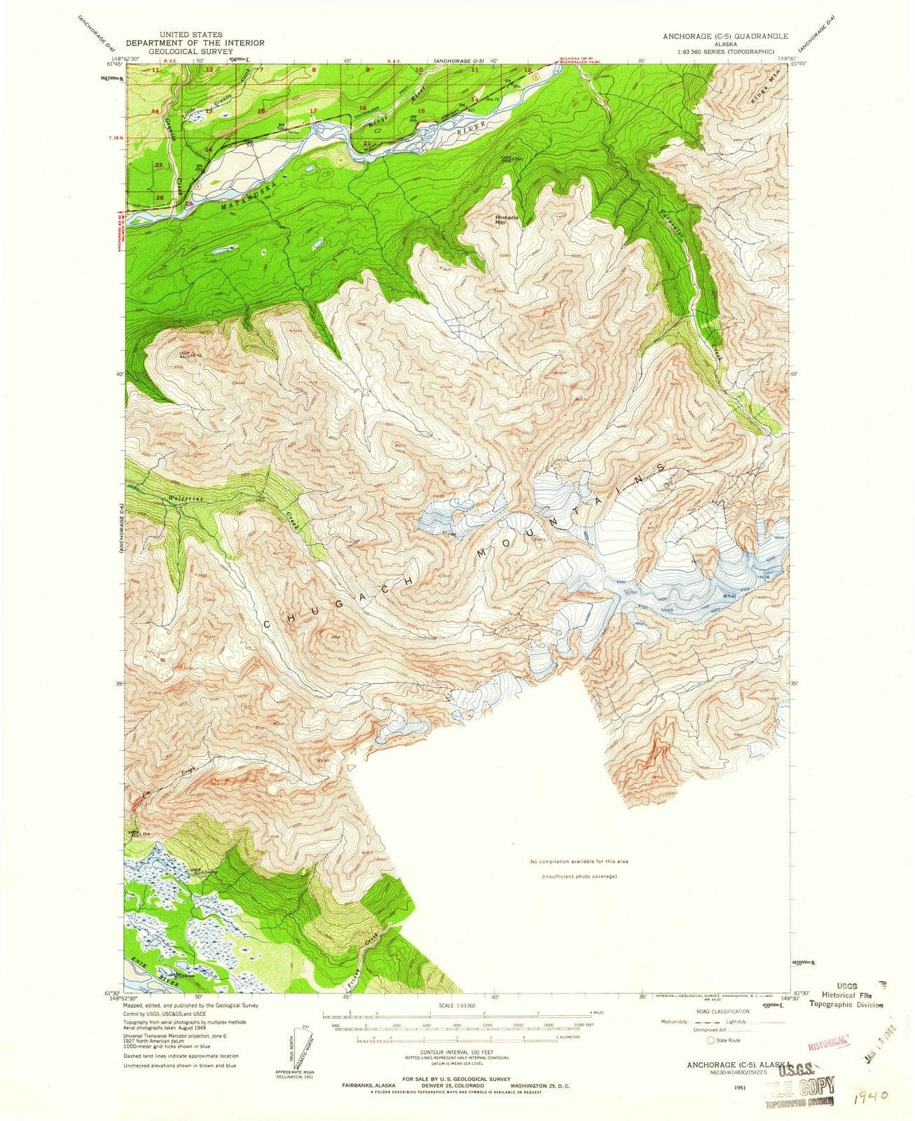 1951 Anchorage, AK - Alaska - USGS Topographic Map