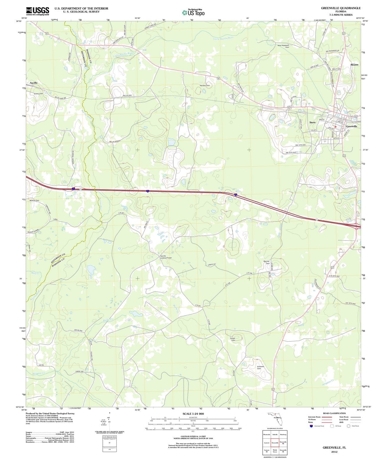 2012 Greenville, FL - Florida - USGS Topographic Map