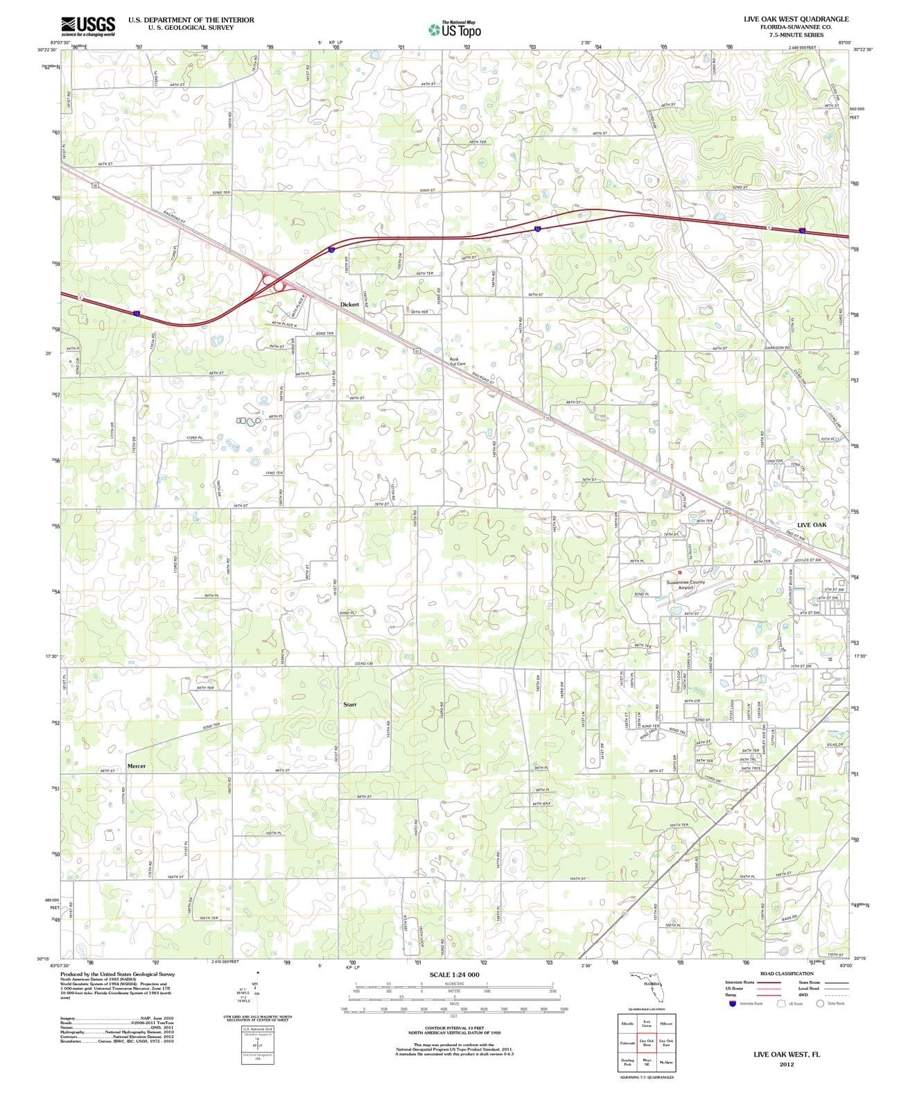 2012 Live Oak West, FL - Florida - USGS Topographic Map
