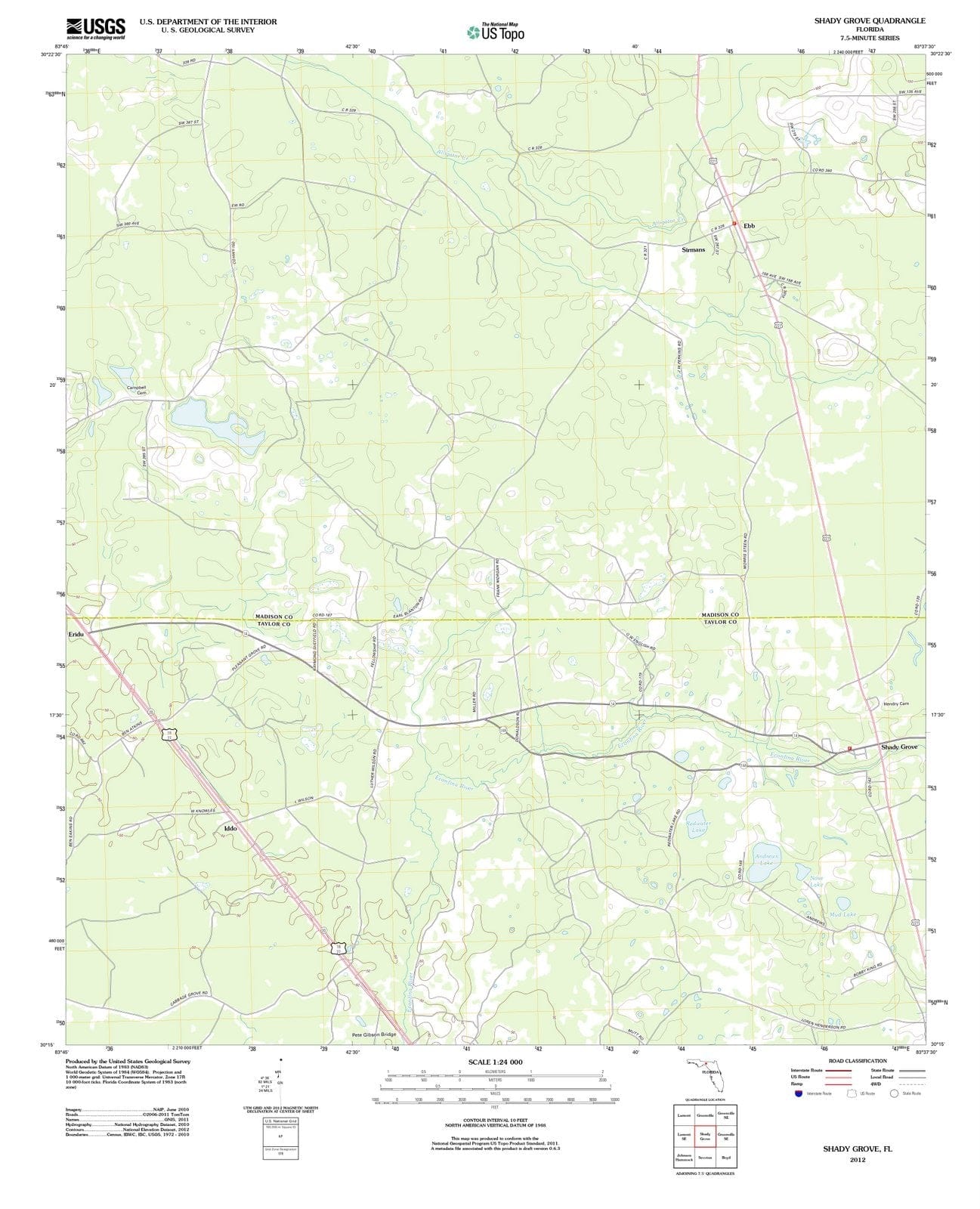 2012 Shady Grove, FL - Florida - USGS Topographic Map