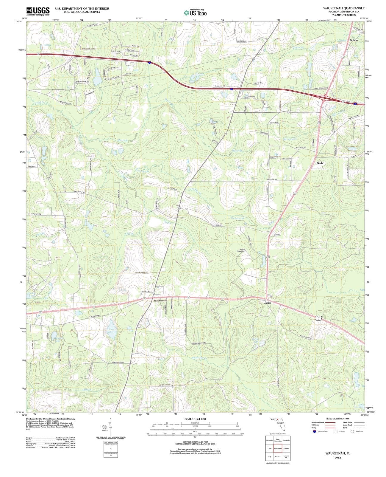 2012 Waukeenah, FL - Florida - USGS Topographic Map